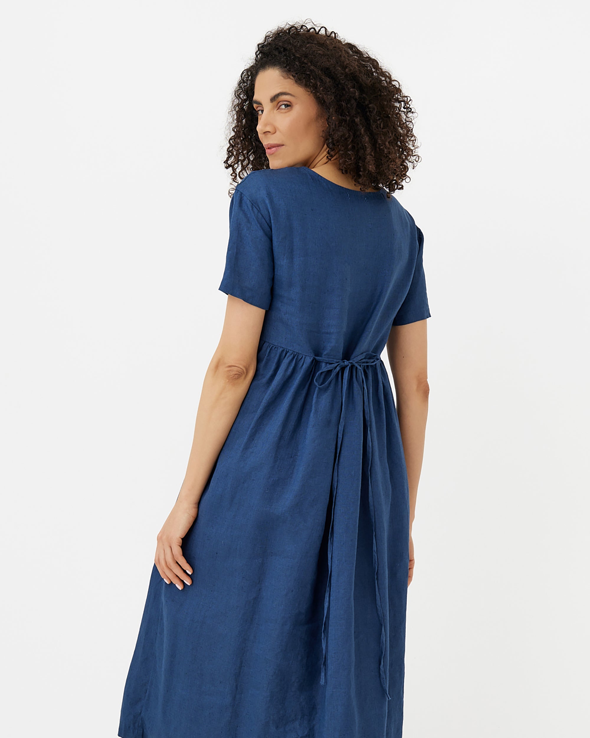 Maxi Linen Dress Bromo in Deep Navy Blue - gallery