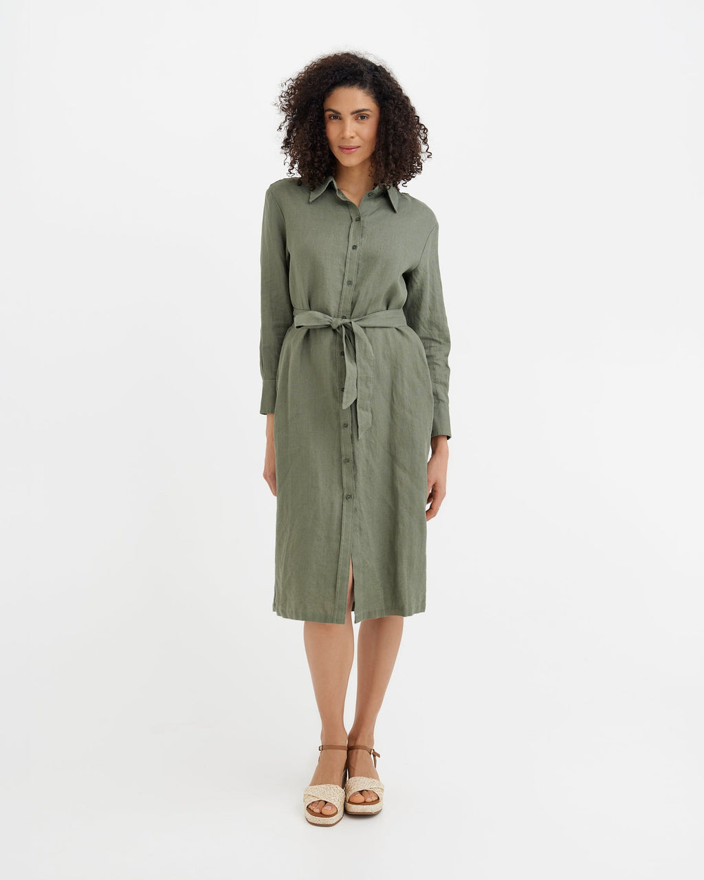 Midi Linen Dress Madrid in Mist Green - gallery