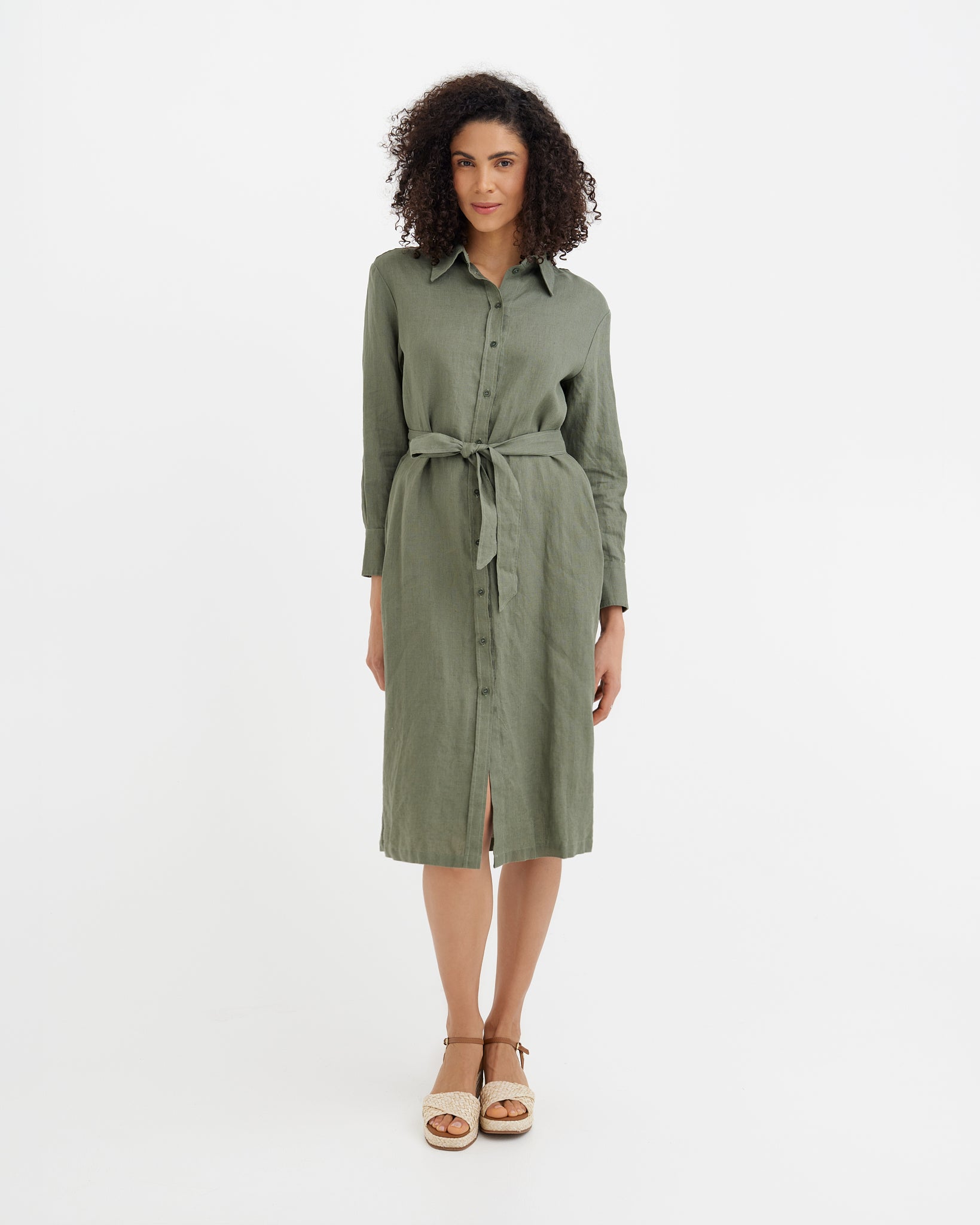 Midi Linen Dress Madrid in Mist Green - gallery