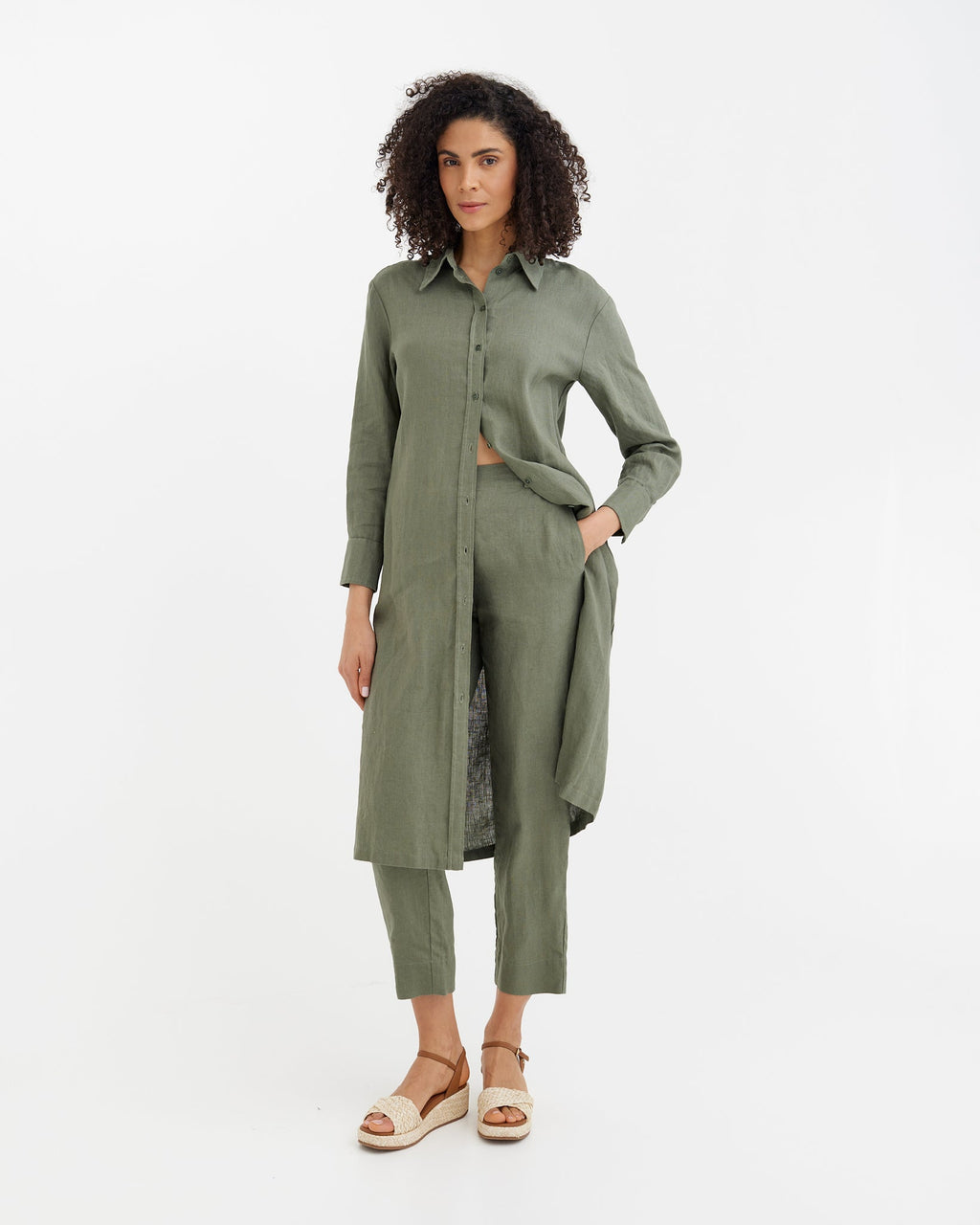 Midi Linen Dress Madrid in Mist Green - gallery