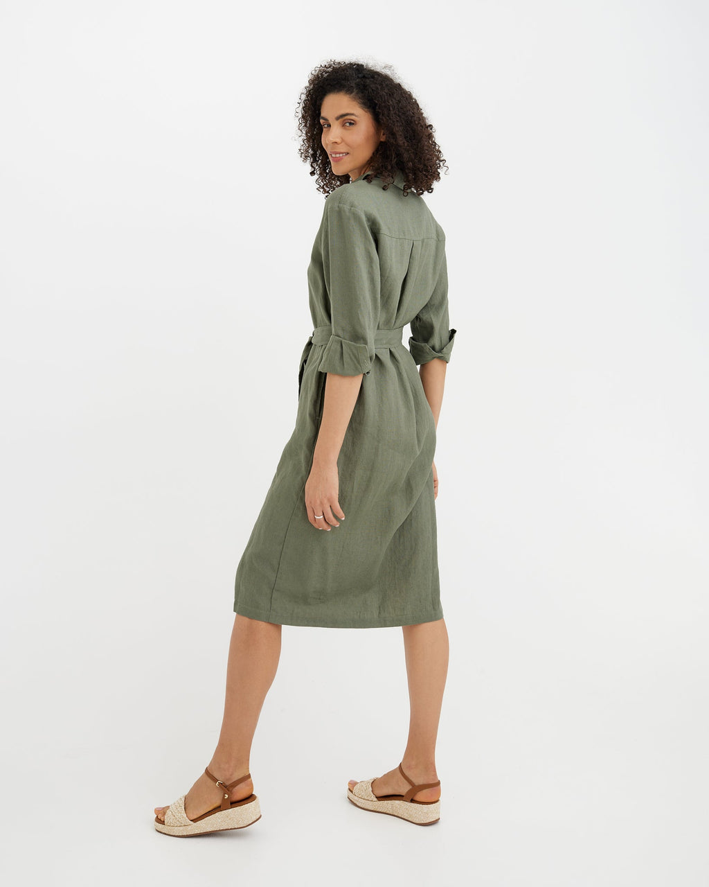Midi Linen Dress Madrid in Mist Green - gallery