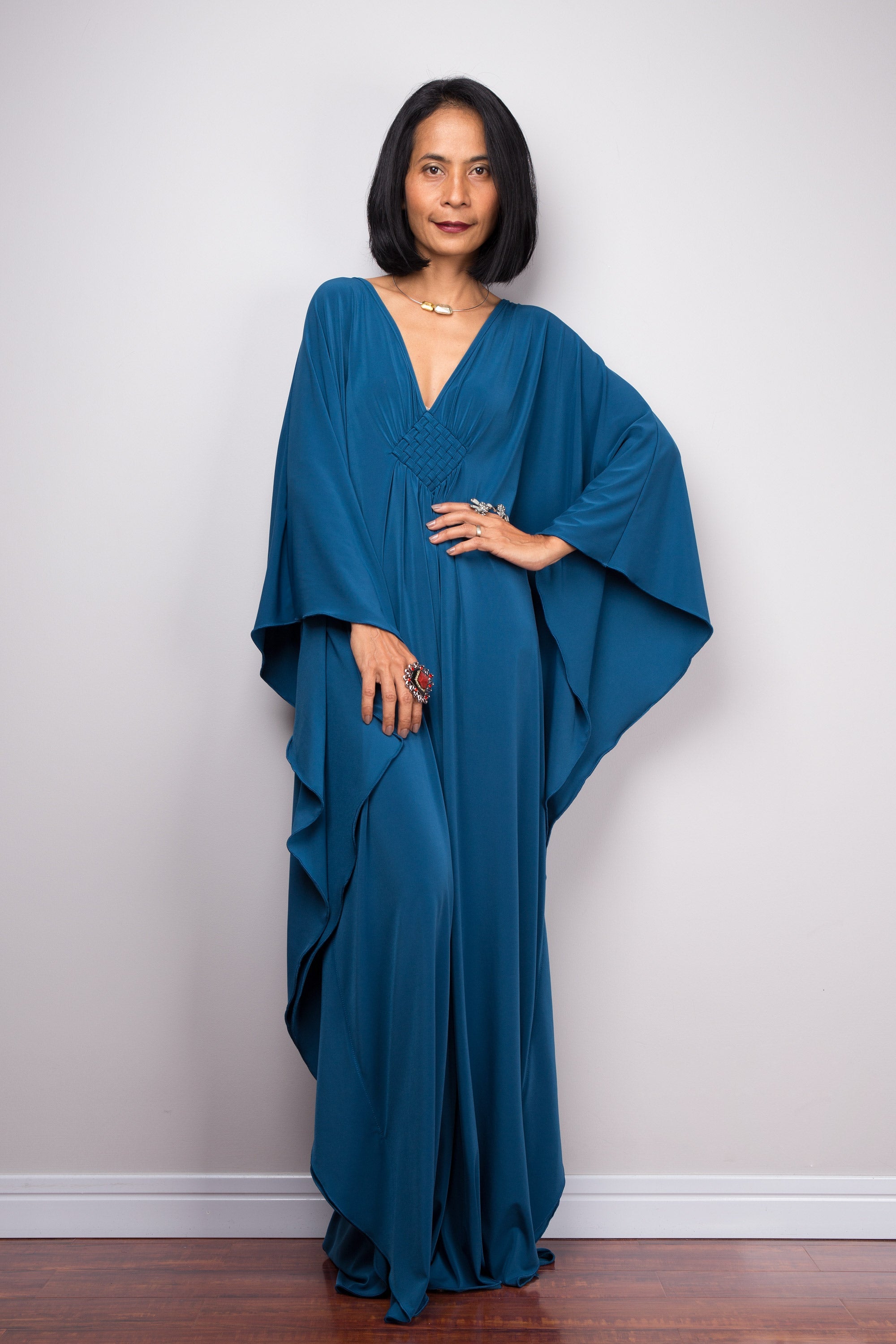 Teal Kaftan Maxi Dress for Women — Flowing Elegant Silhouette