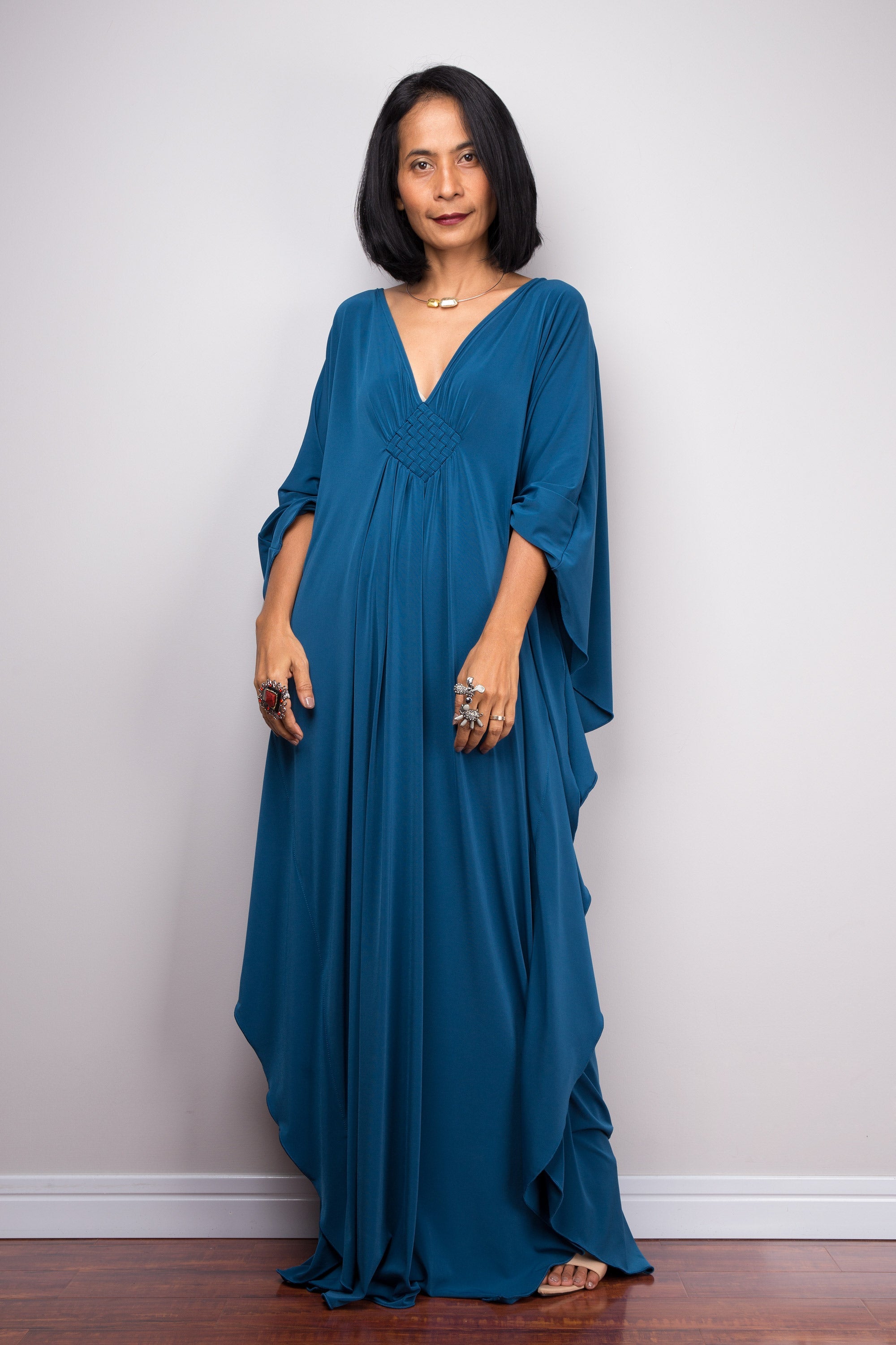 Teal Kaftan Maxi Dress for Women — Flowing Elegant Silhouette - gallery
