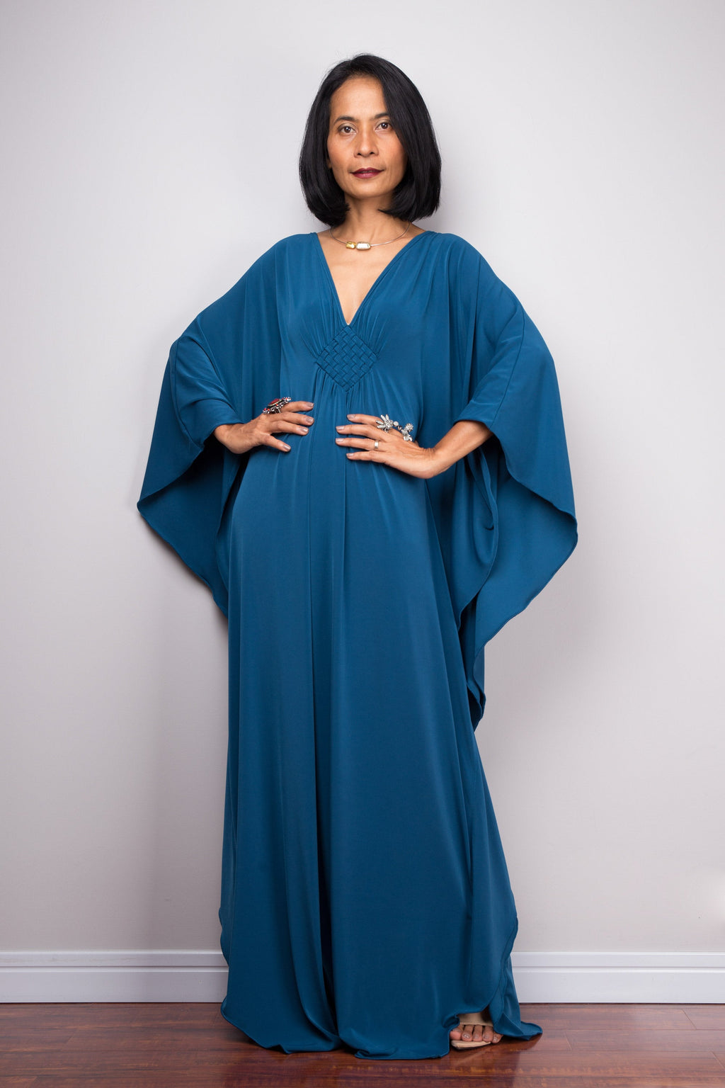 Teal Kaftan Maxi Dress for Women — Flowing Elegant Silhouette - gallery