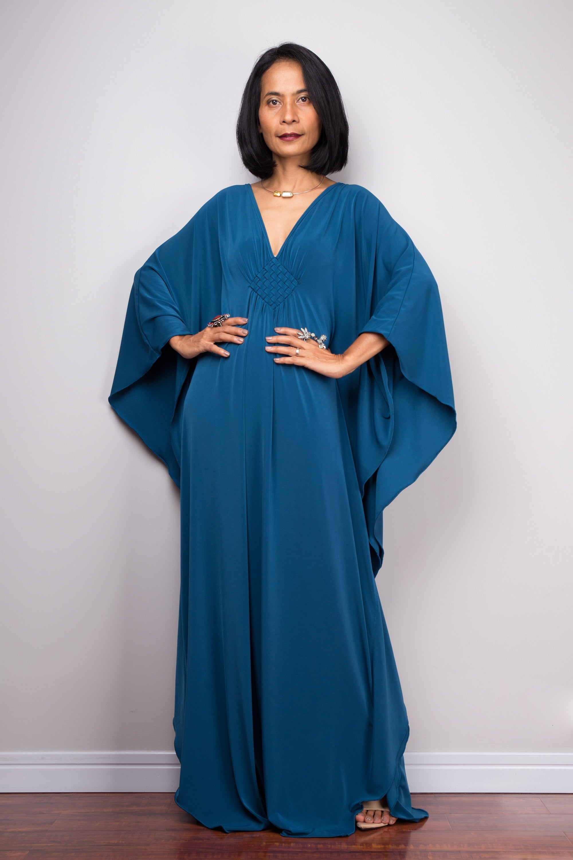 Teal Kaftan Maxi Dress for Women — Flowing Elegant Silhouette - gallery