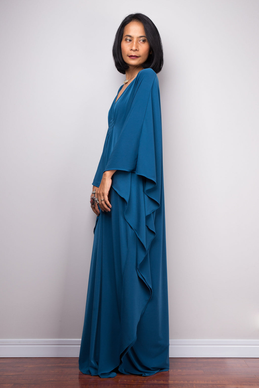 Teal Kaftan Maxi Dress for Women — Flowing Elegant Silhouette - gallery