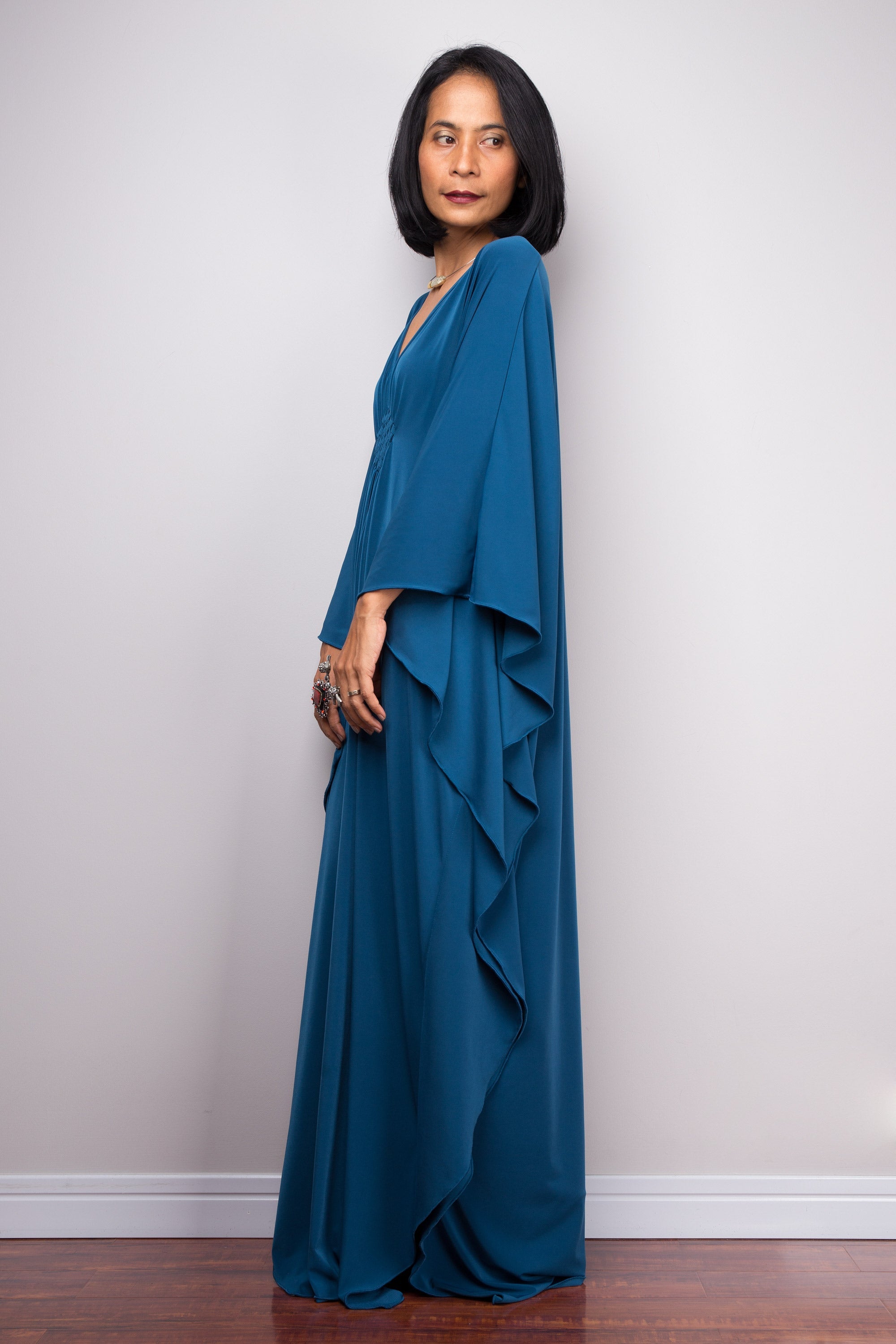 Teal Kaftan Maxi Dress for Women — Flowing Elegant Silhouette - gallery