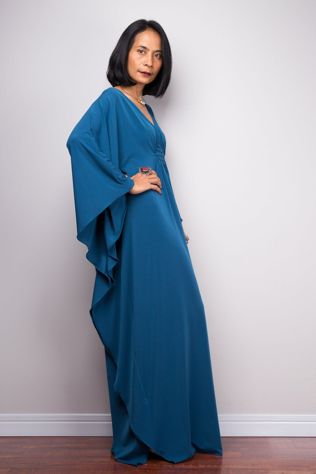 Teal Kaftan Maxi Dress for Women — Flowing Elegant Silhouette - gallery