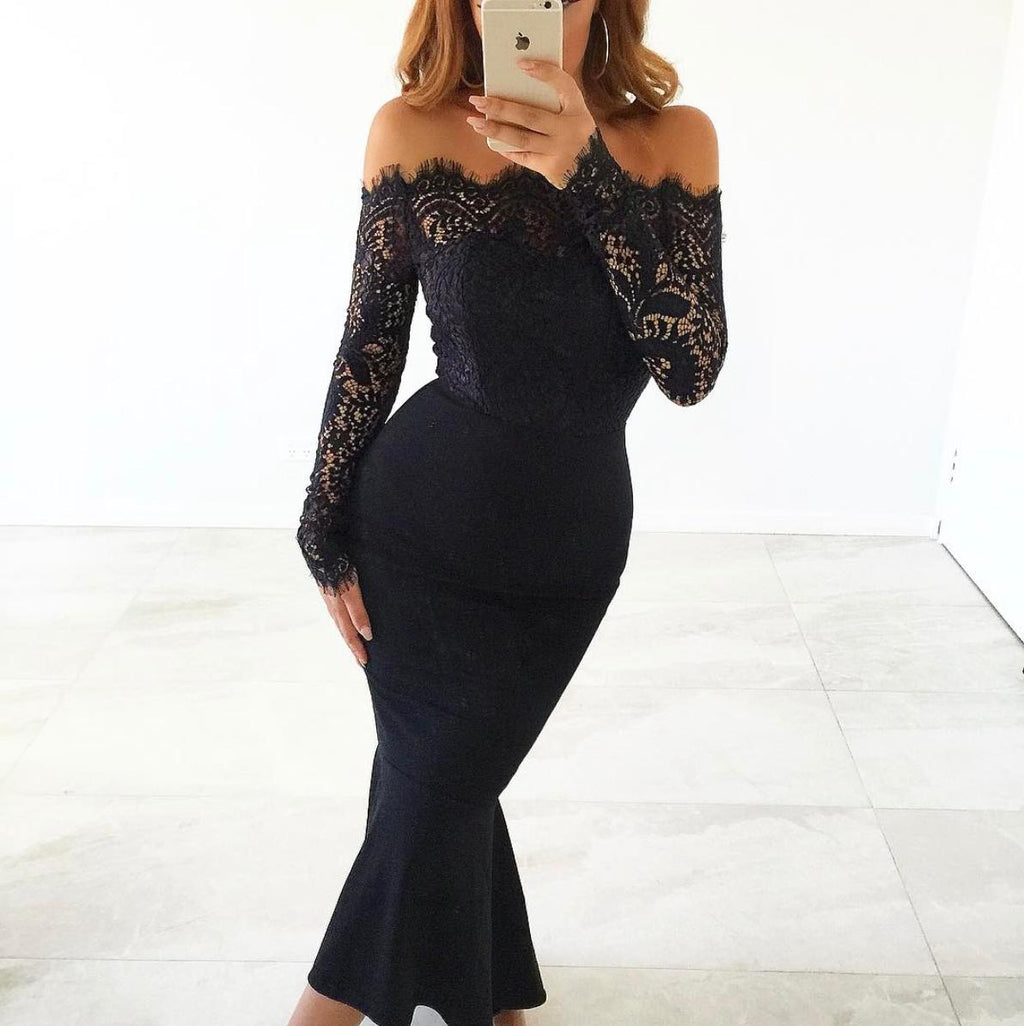 Charmer Off-Shoulder Lace Bodycon Dress for Women — LBD