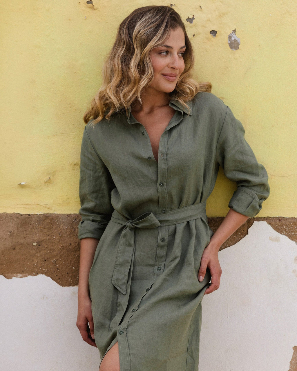 Midi Linen Dress Madrid in Mist Green - gallery