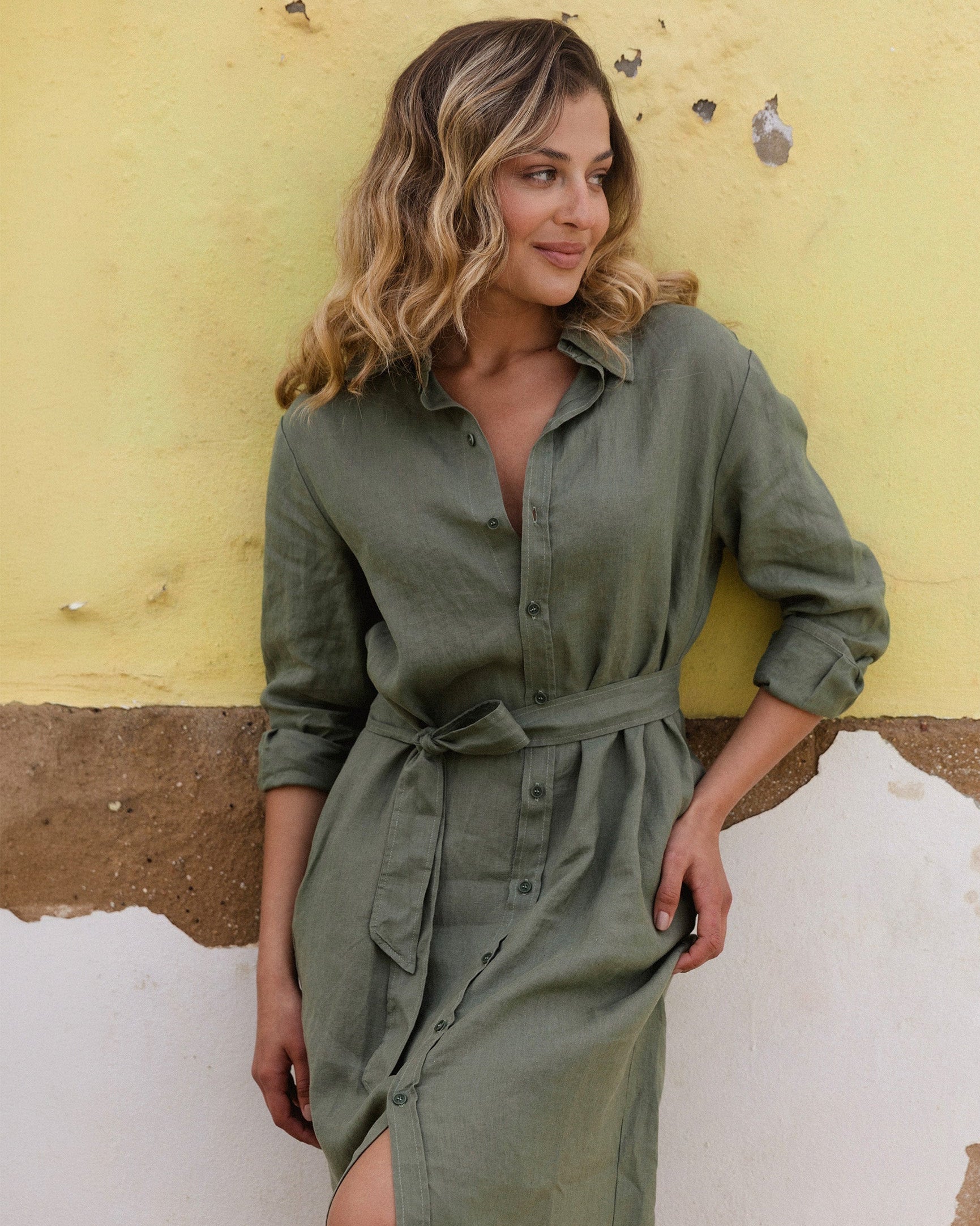 Midi Linen Dress Madrid in Mist Green - gallery