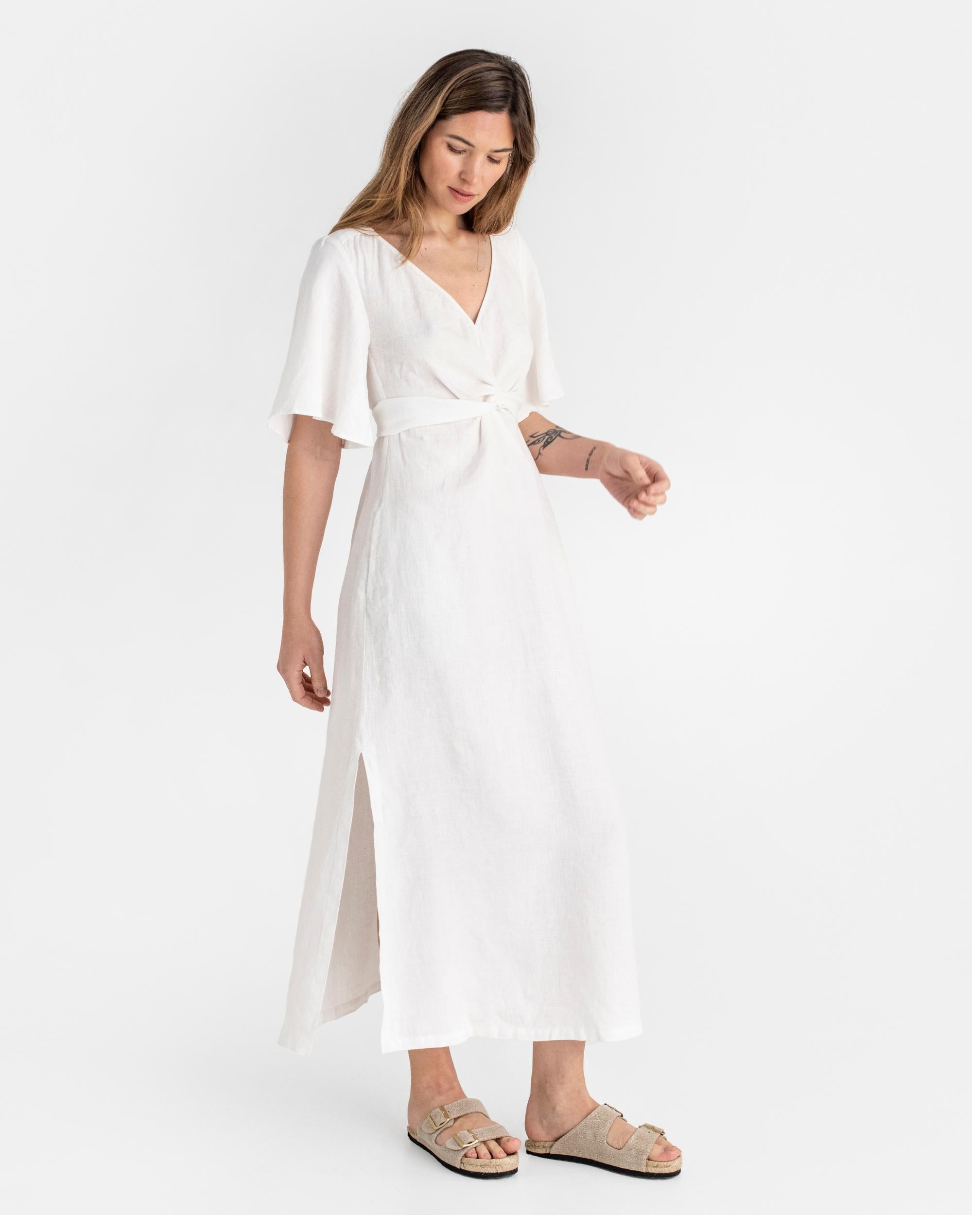 Maxi Linen Dress Agra in White - gallery