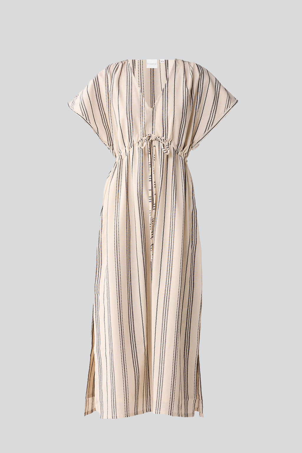 Maxi Gathered Dress with Side Slits in Stripes for Women - gallery