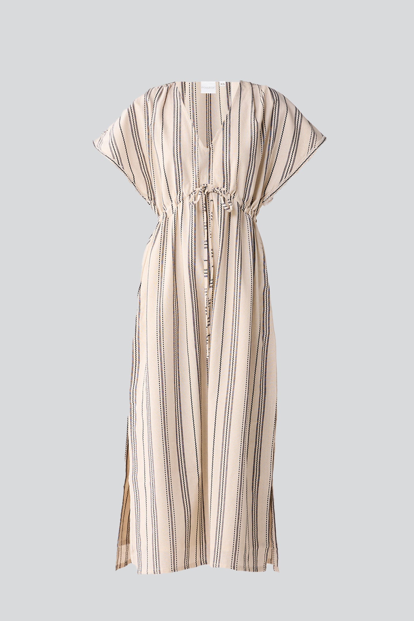 Maxi Gathered Dress with Side Slits in Stripes for Women - gallery