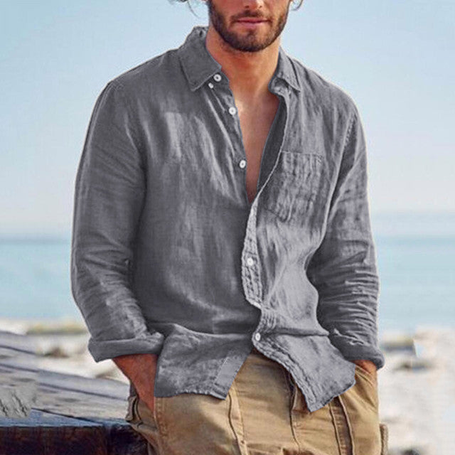Loose Cotton Linen Long Sleeve Shirt for Men