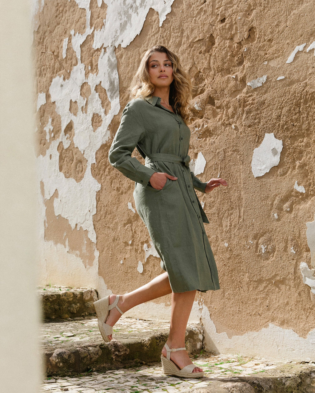 Midi Linen Dress Madrid in Mist Green - gallery