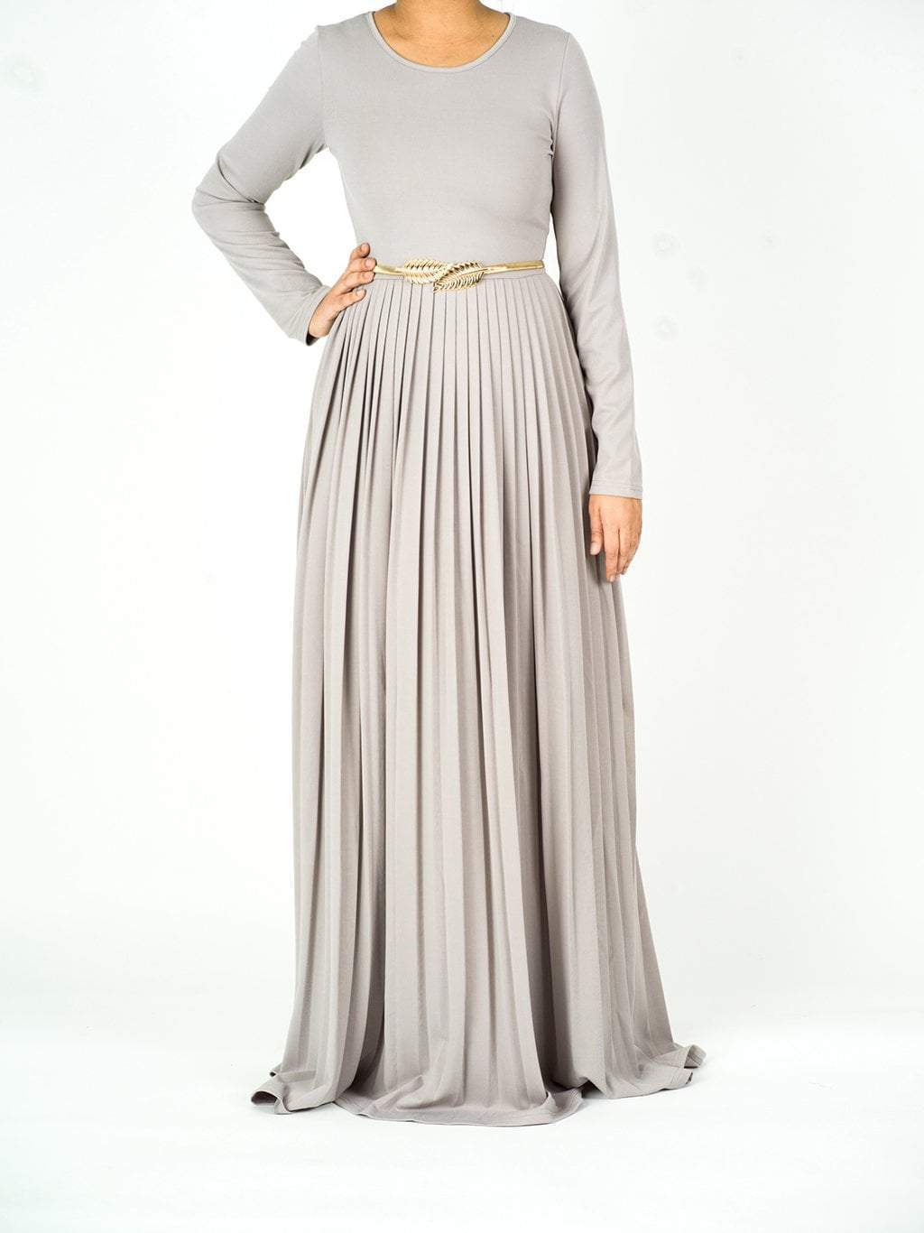 Misty Rose Pleated Modest Maxi Dress for Women — Ponti Fabric - gallery
