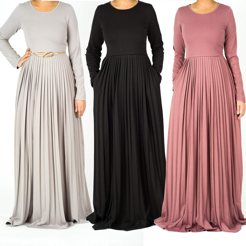 Misty Rose Pleated Modest Maxi Dress for Women — Ponti Fabric - gallery