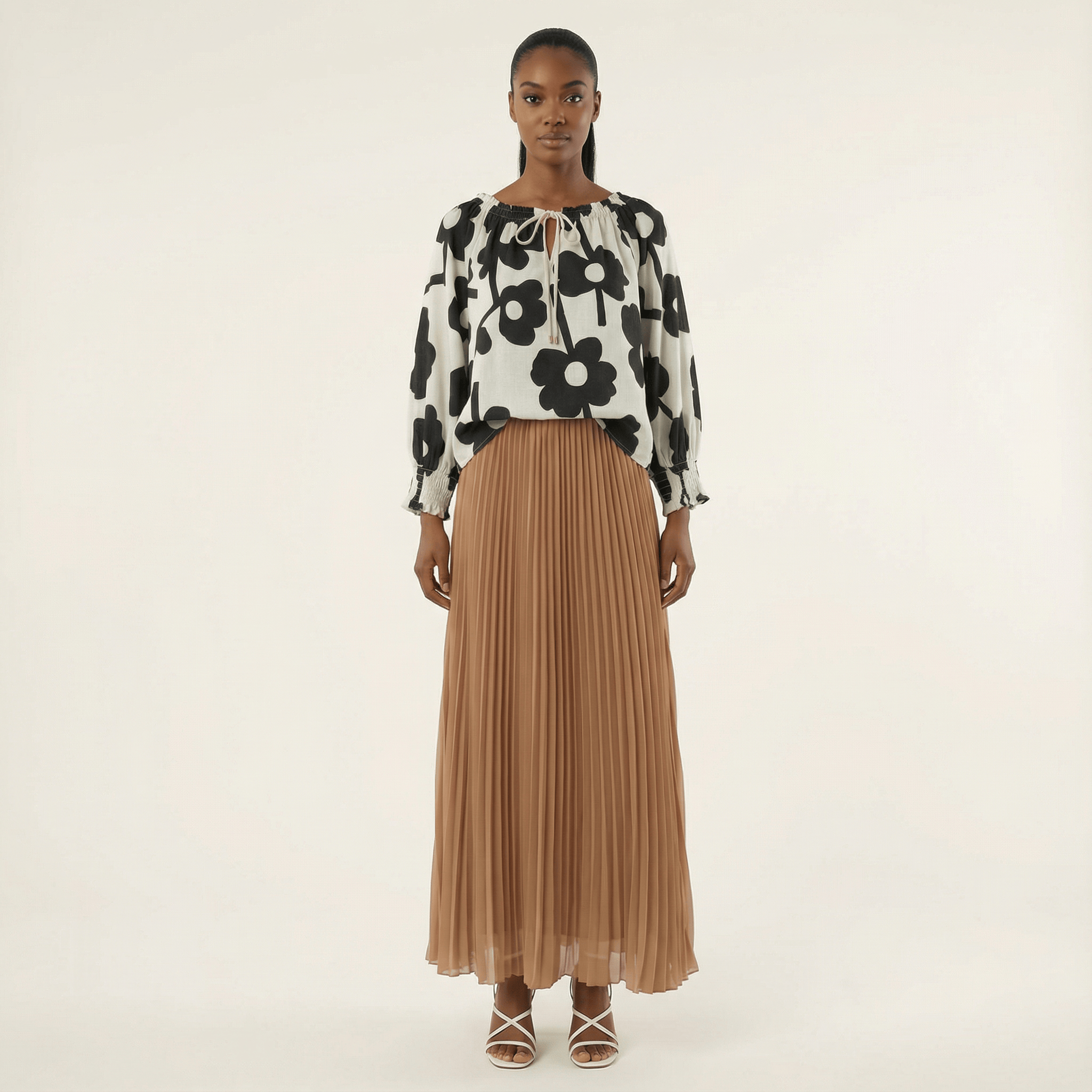Mocha Pleated Chiffon Maxi Skirt for Women — Modest Flowing - gallery
