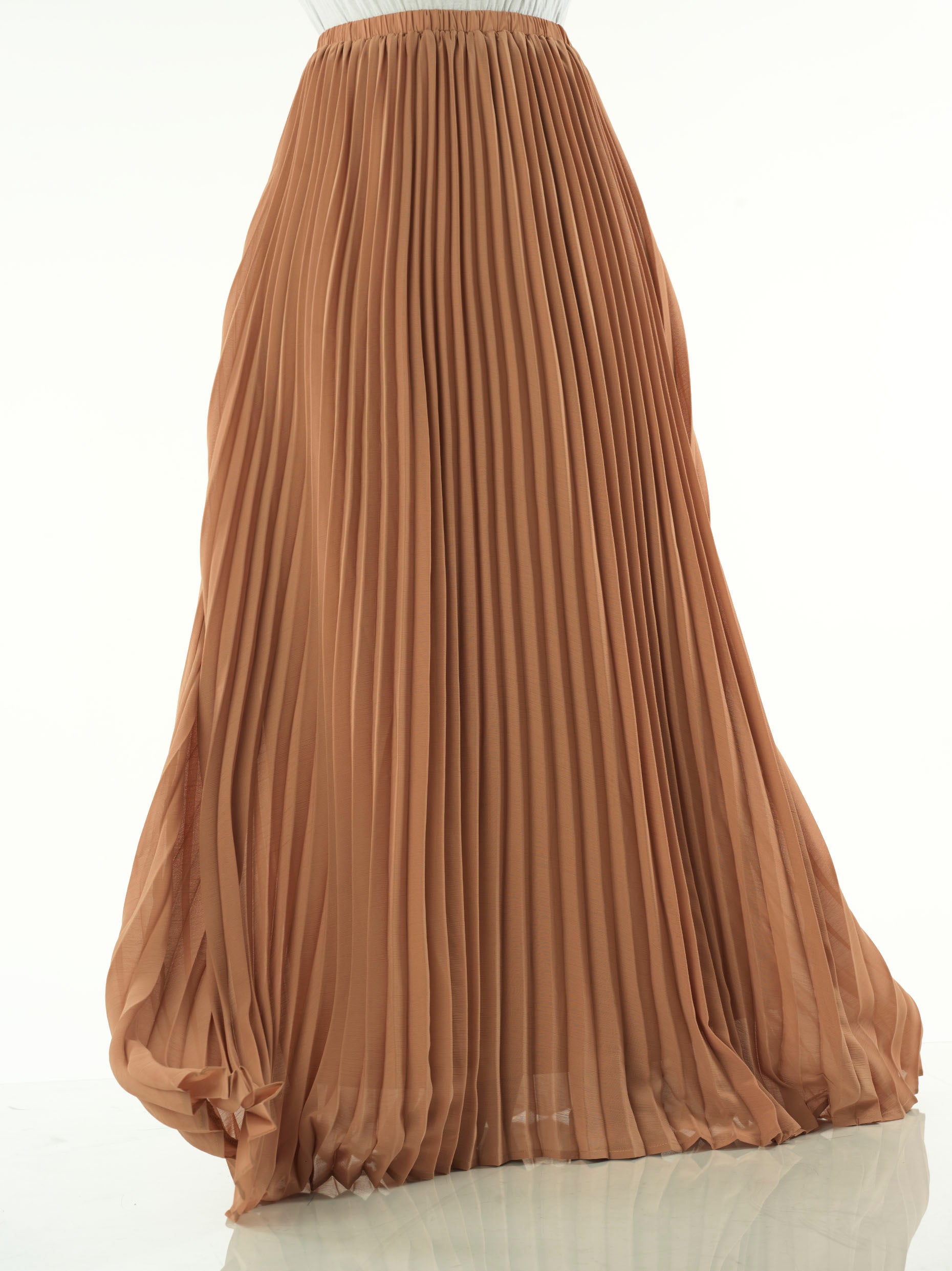 Mocha Pleated Chiffon Maxi Skirt for Women — Modest Flowing