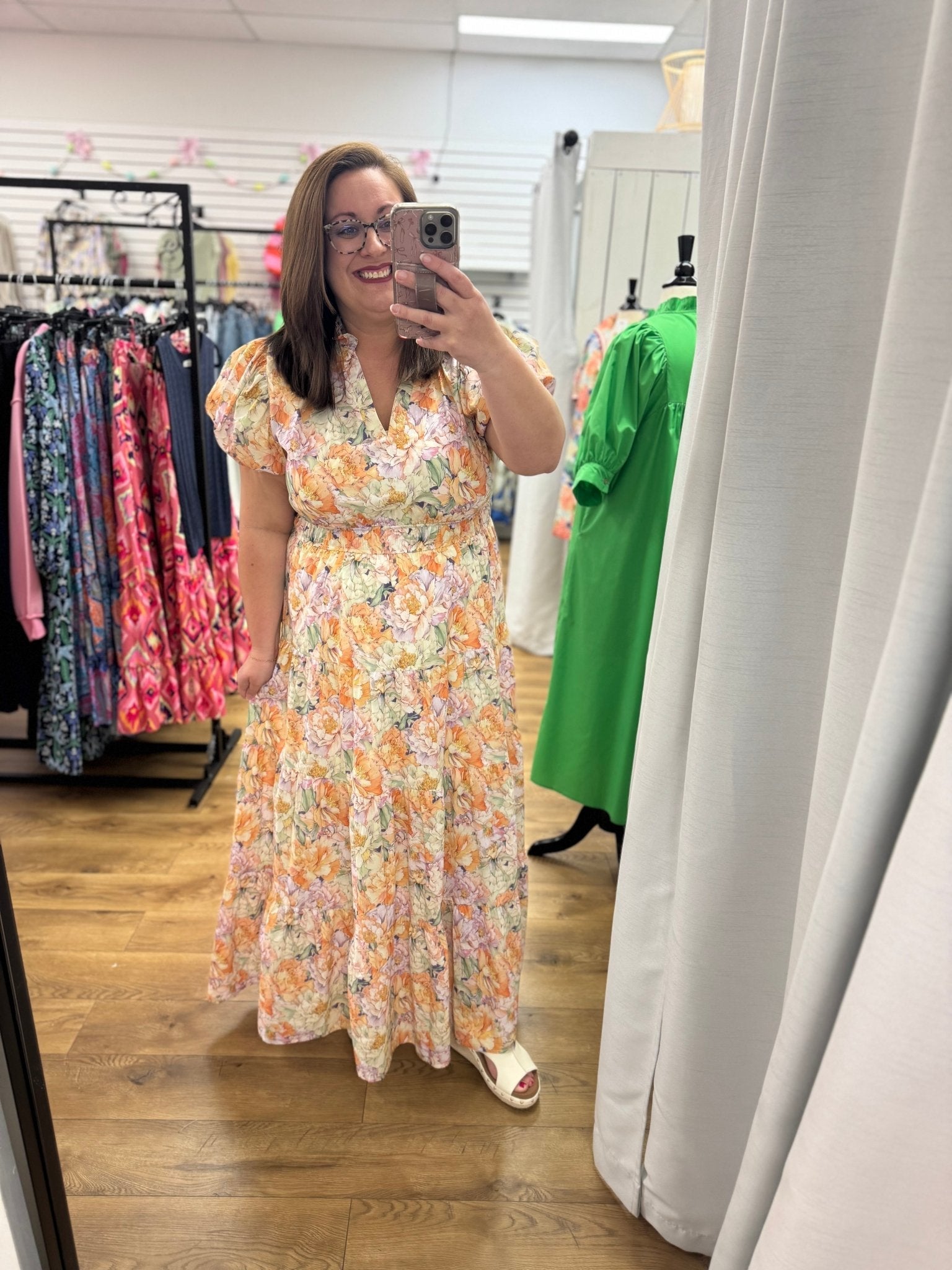 Multi Floral Maxi Dress for Women — Puff Sleeves Tiered Skirt - gallery