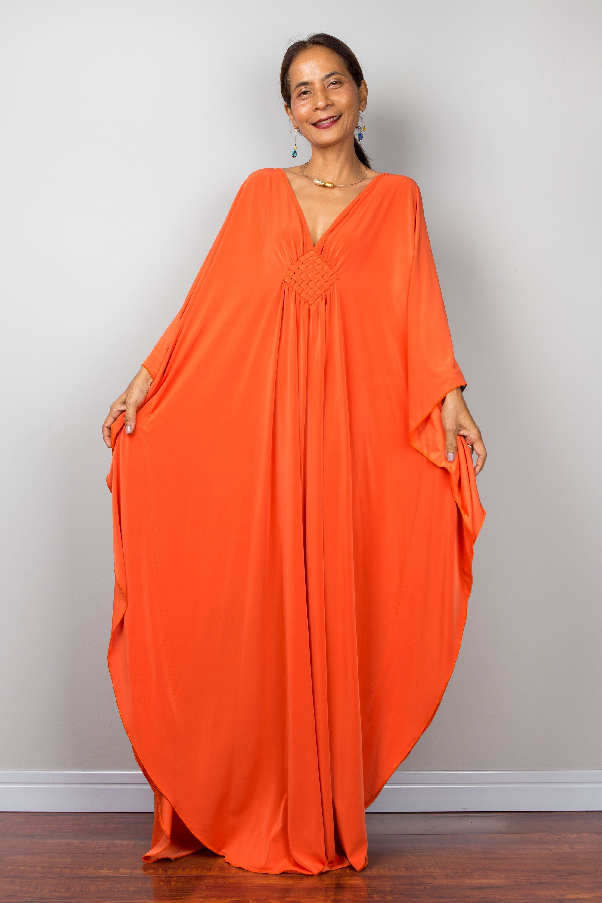 Orange Kaftan Maxi Dress for Women — Flowing Resort Wear - gallery