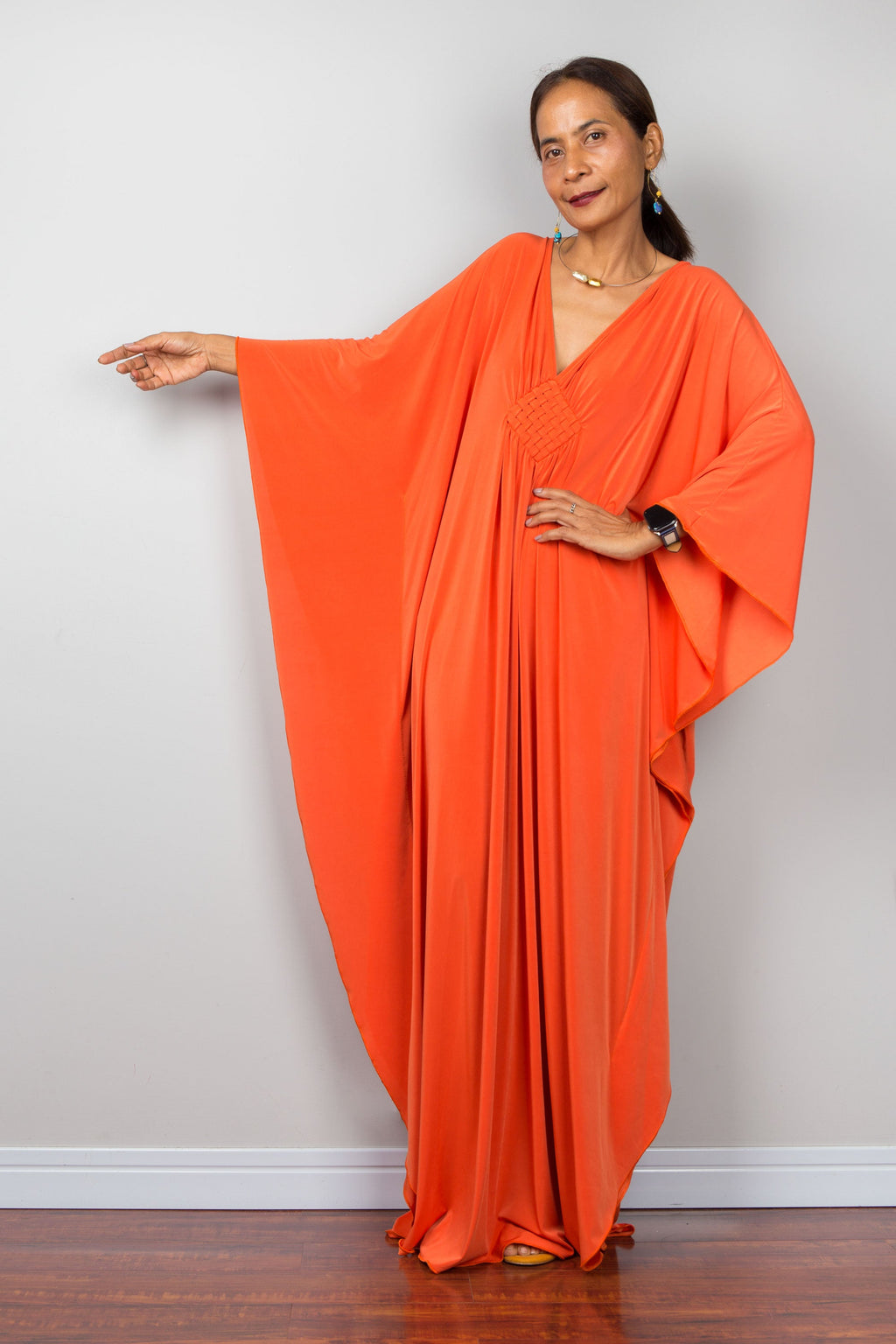 Orange Kaftan Maxi Dress for Women — Flowing Resort Wear