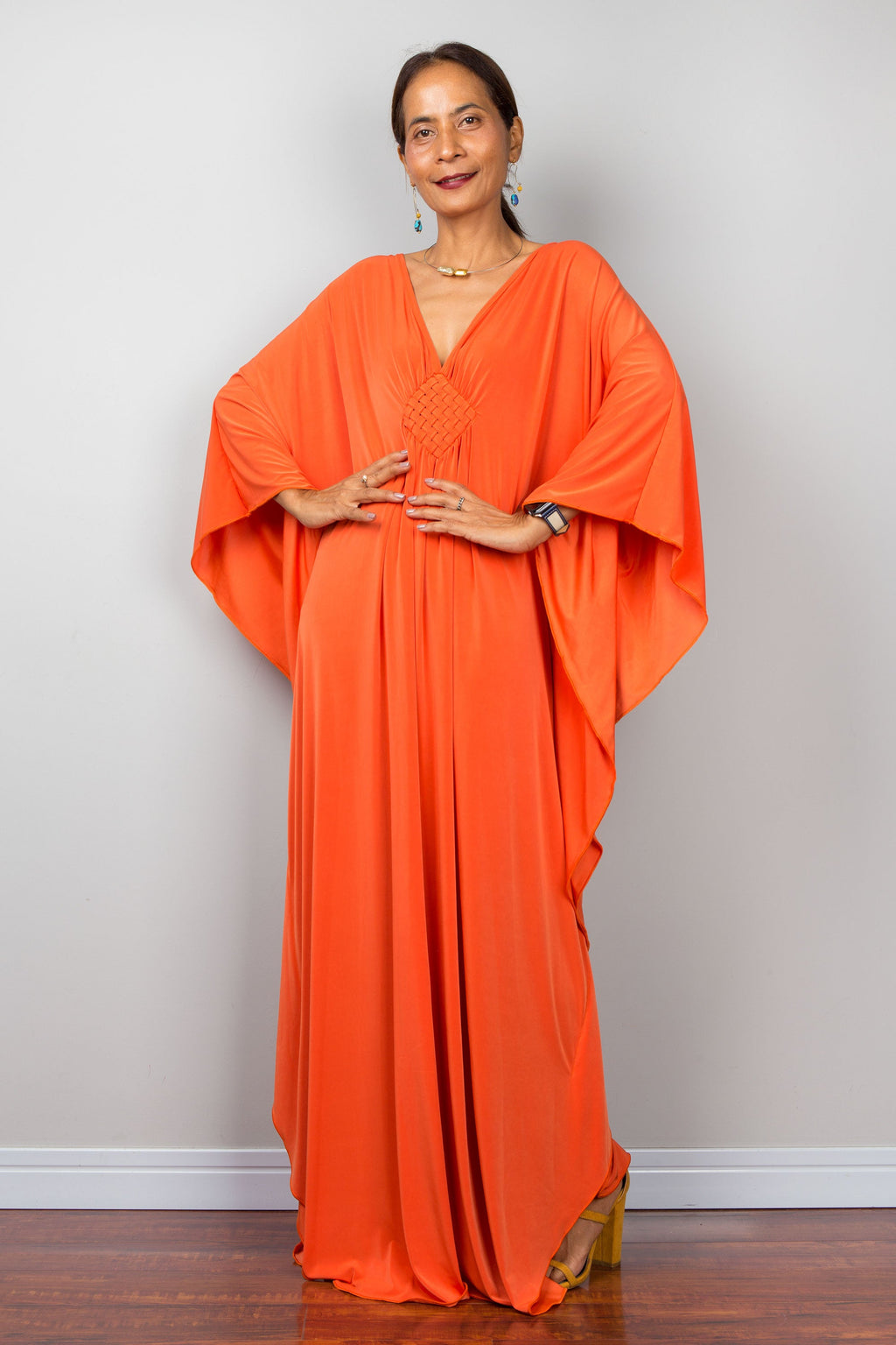 Orange Kaftan Maxi Dress for Women — Flowing Resort Wear - gallery