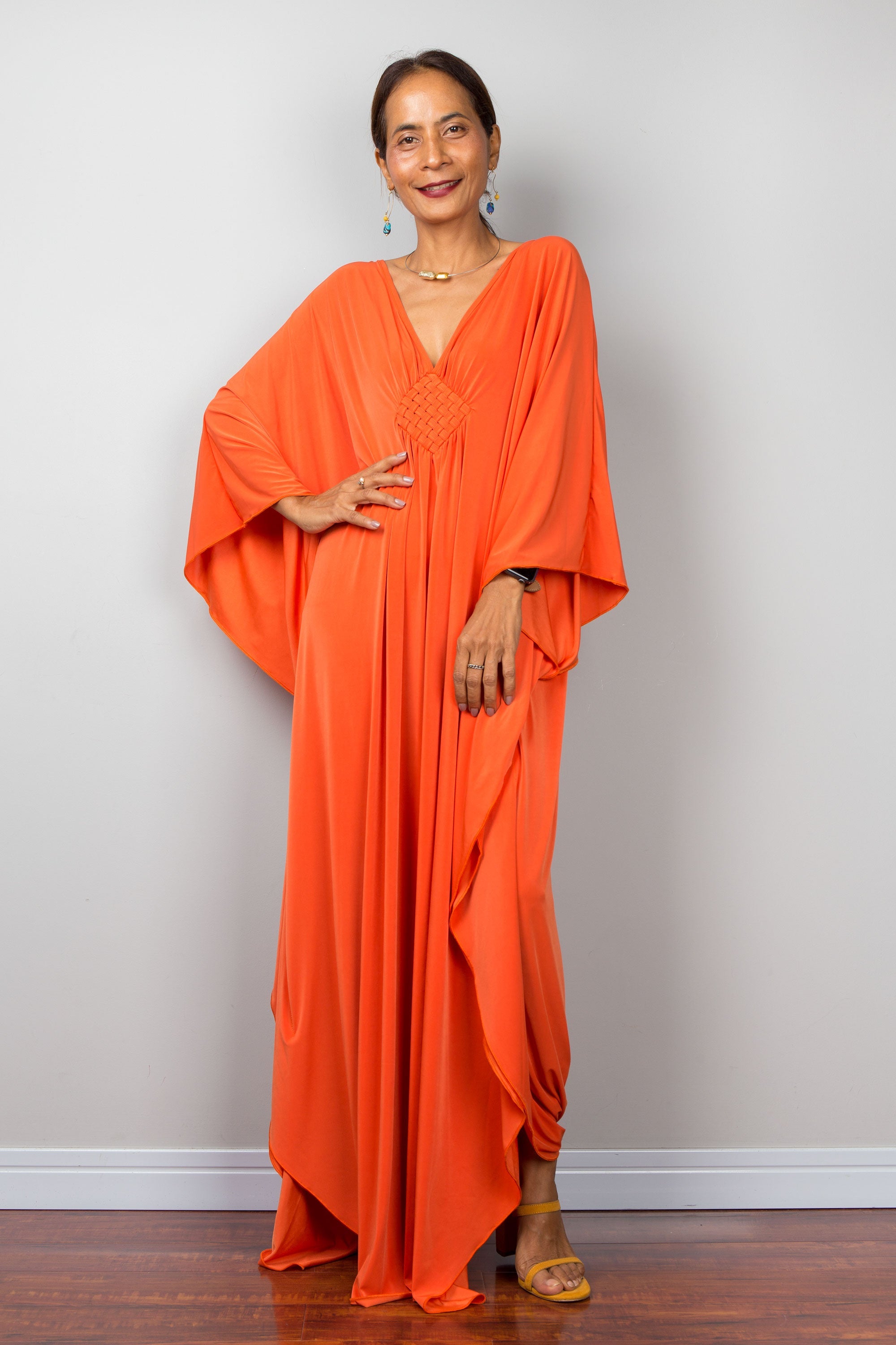 Orange Kaftan Maxi Dress for Women — Flowing Resort Wear - gallery