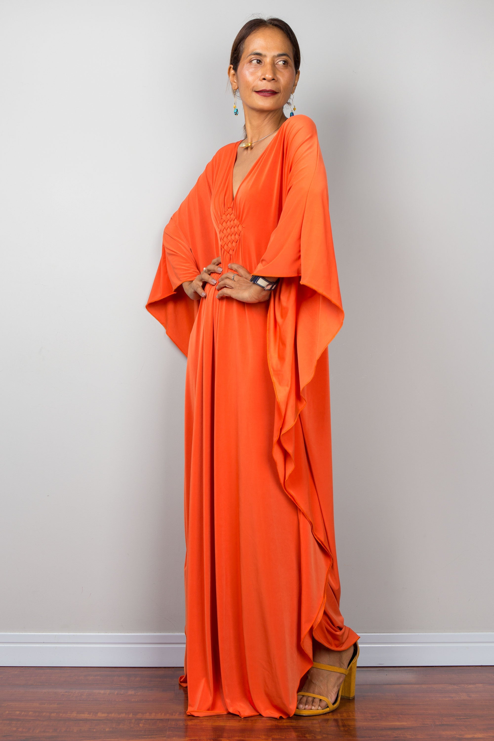 Orange Kaftan Maxi Dress for Women — Flowing Resort Wear - gallery