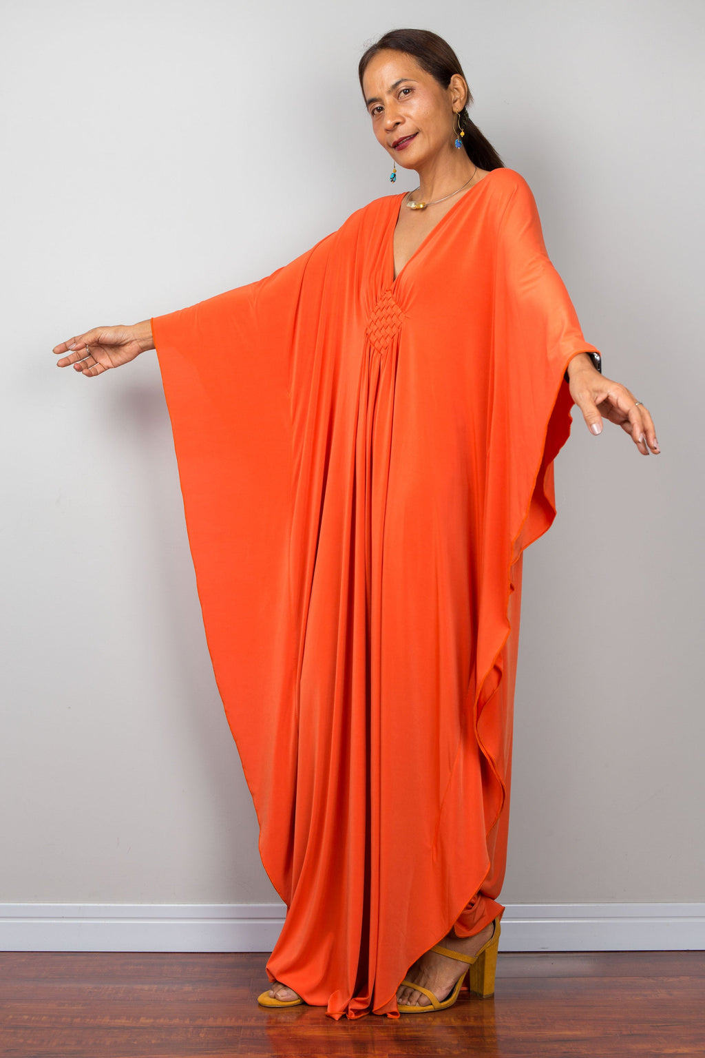 Orange Kaftan Maxi Dress for Women — Flowing Resort Wear - gallery