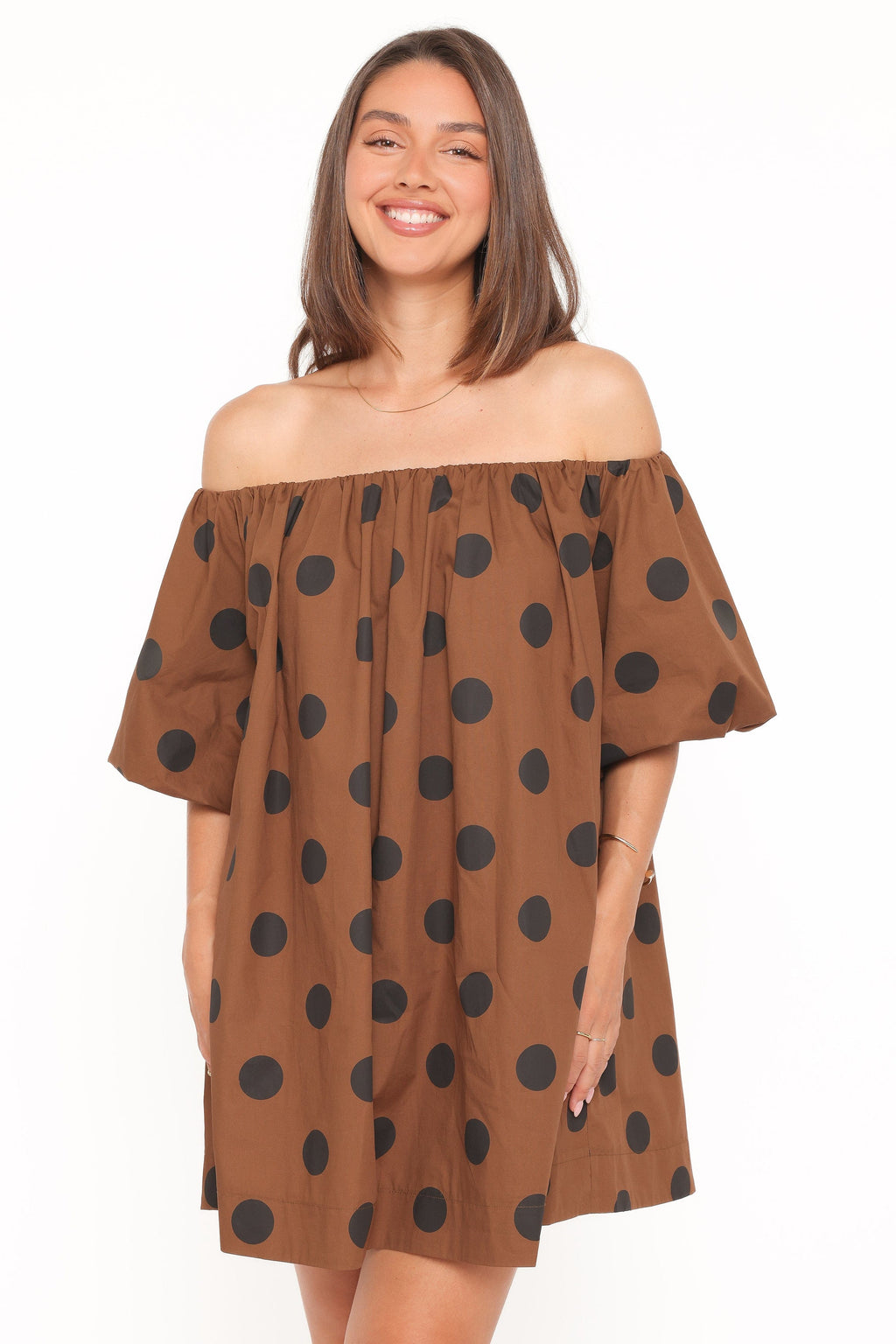 Eddie Off-Shoulder Polka Dot Mini Dress for Women - gallery