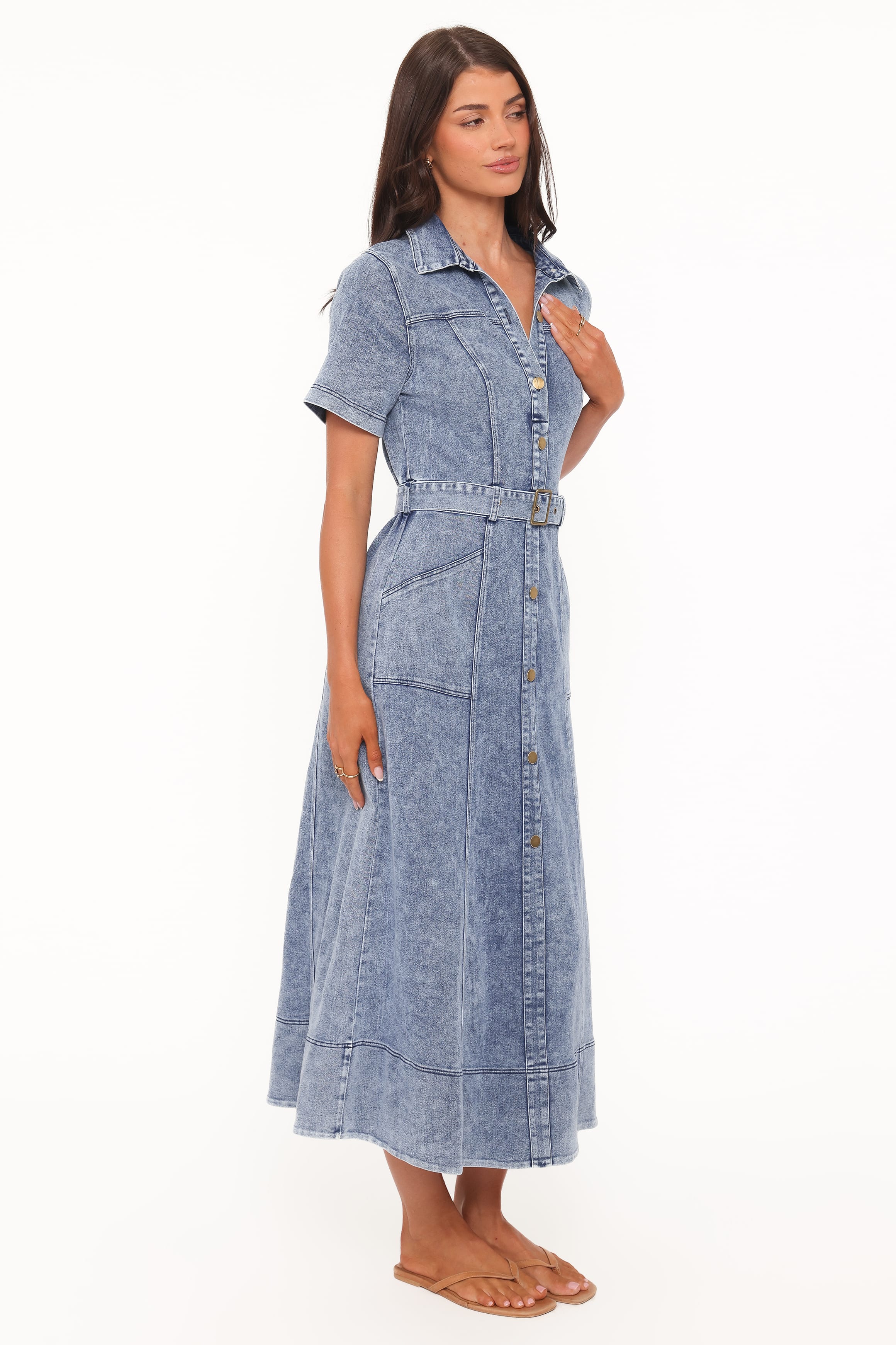 Tamara Denim Belted Button-Front Maxi Dress for Women - gallery