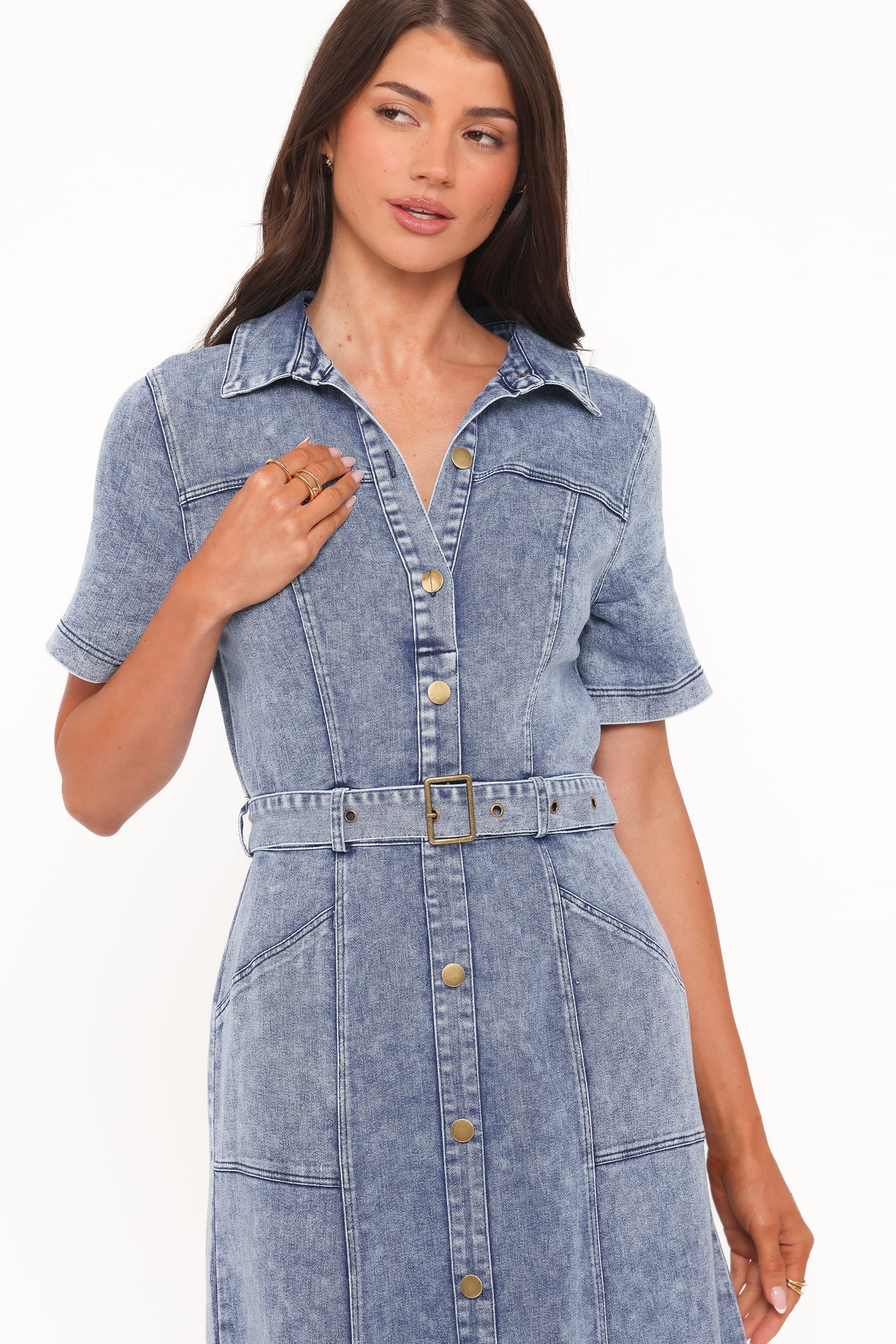 Tamara Denim Belted Button-Front Maxi Dress for Women - gallery