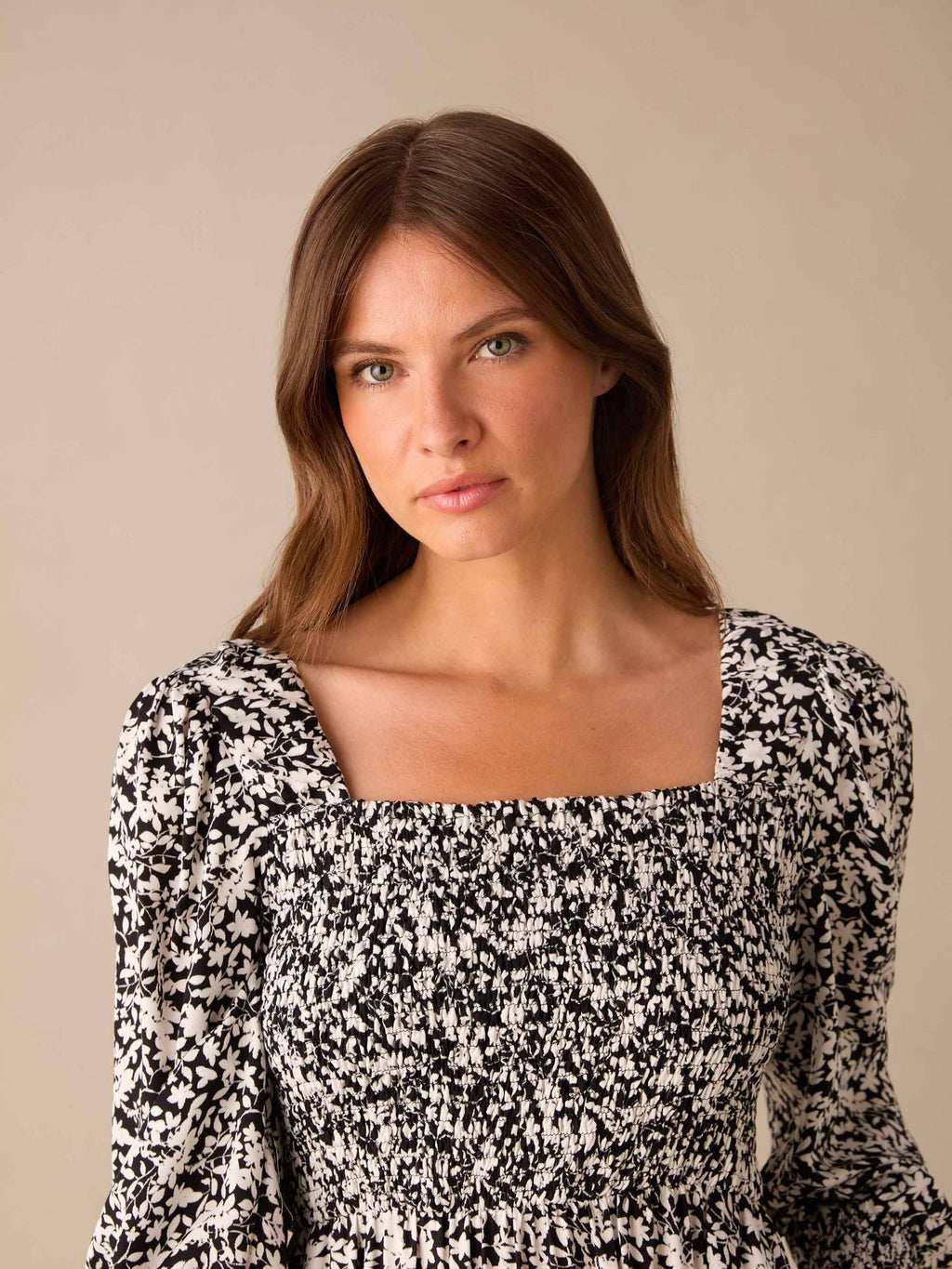 Petite Mono Floral Print Shirred Midaxi Dress — gallery