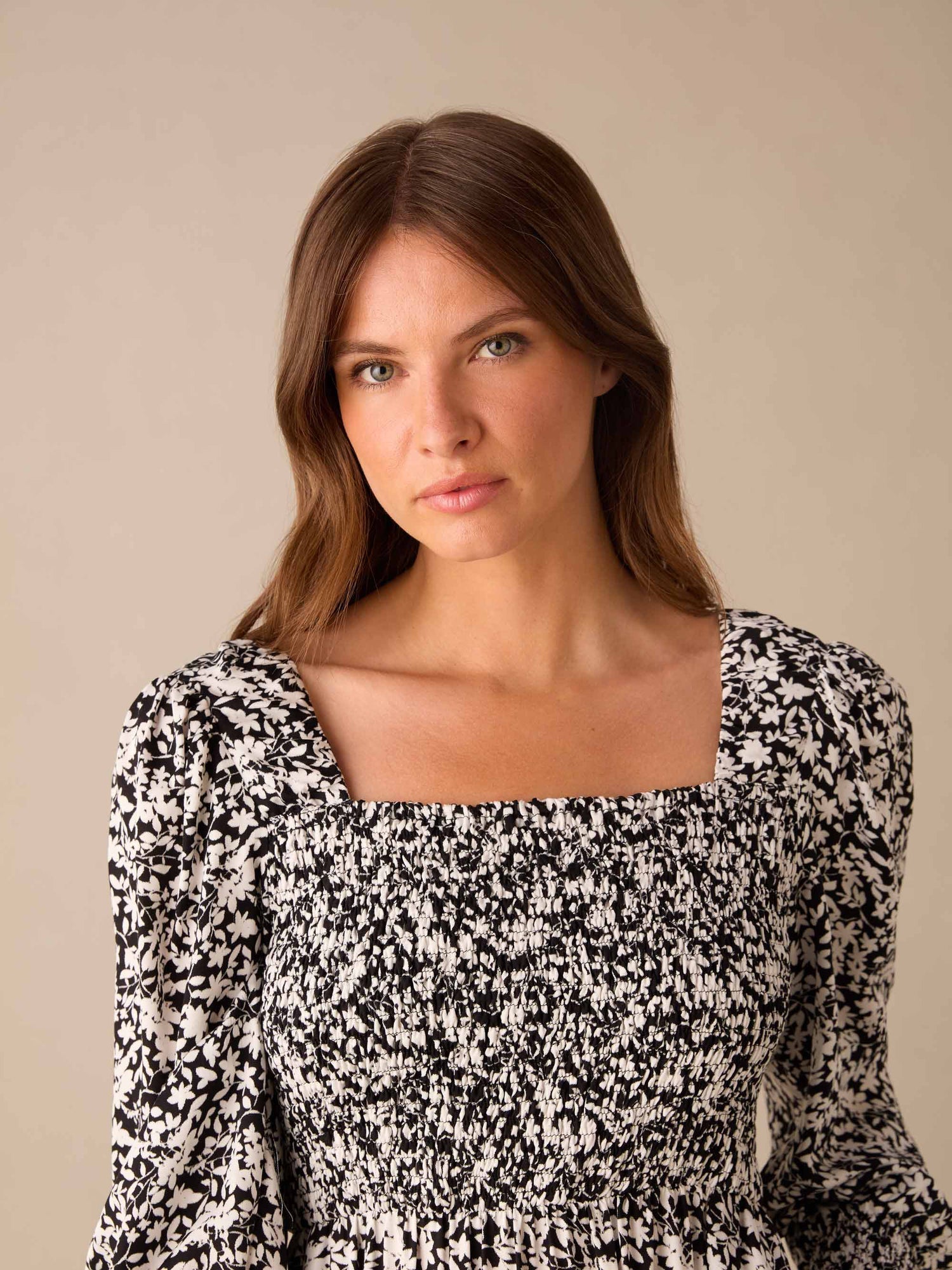 Petite Mono Floral Print Shirred Midaxi Dress — gallery