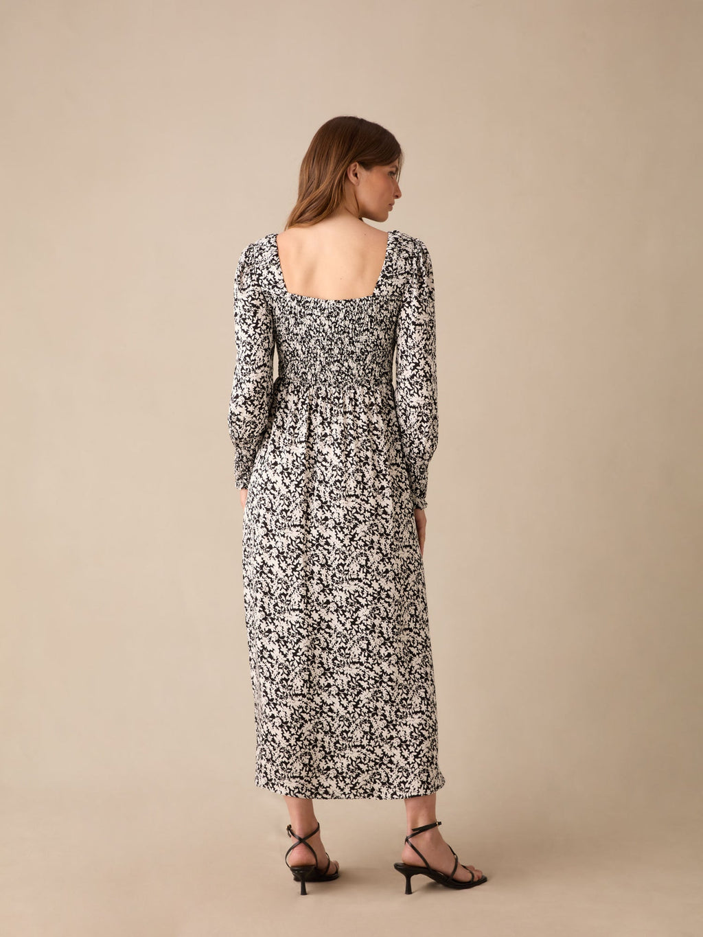 Petite Mono Floral Print Shirred Midaxi Dress — gallery
