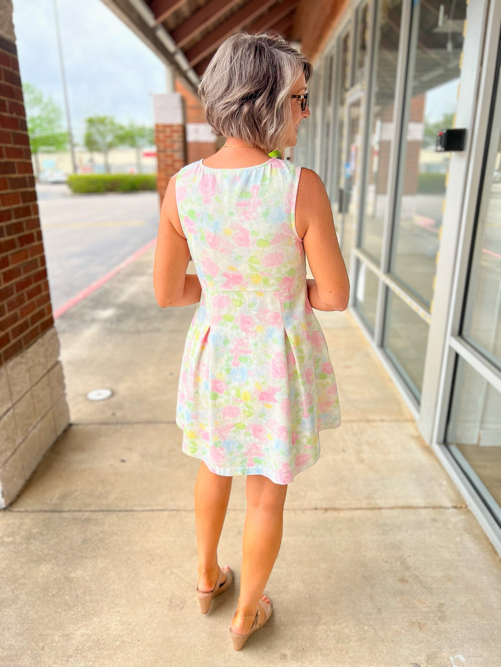Pink Floral Zip Front Sleeveless Dress for Women — With Pockets - gallery