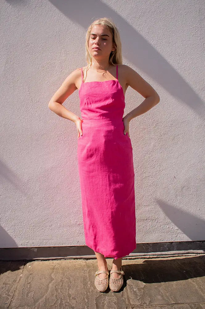 Veranys Fuchsia Linen Dress - gallery