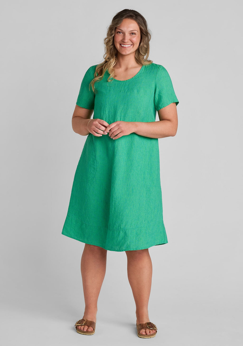 Play Date Linen A-Line Striped Dress for Women - Jade Stria
