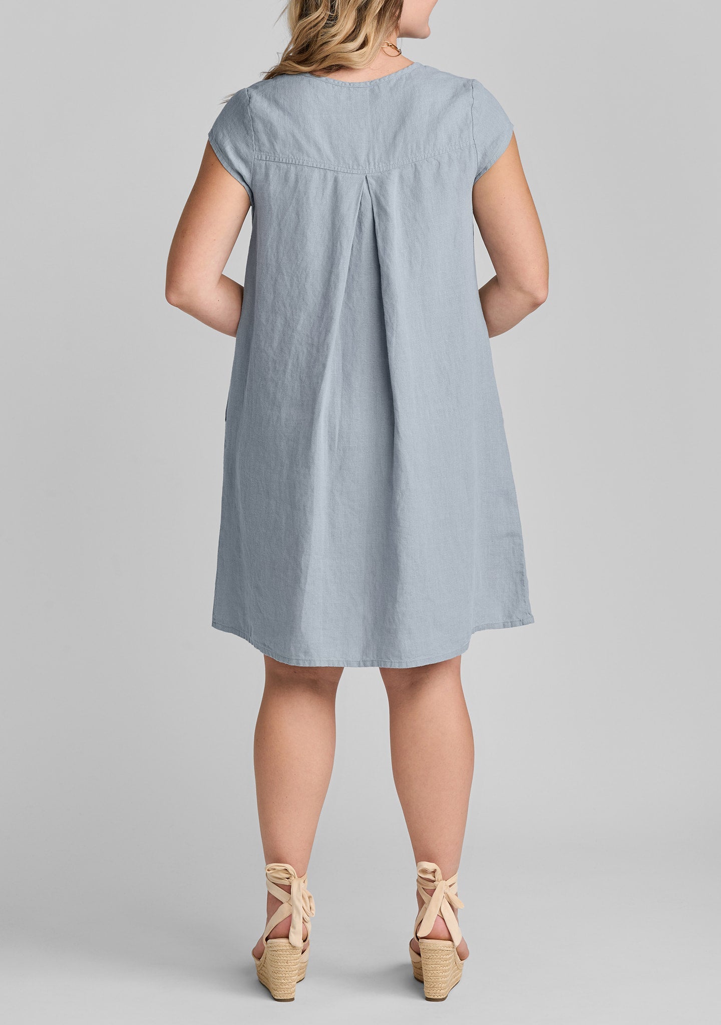 Pleat Back Scoop-Neck Linen Dress for Women - gallery
