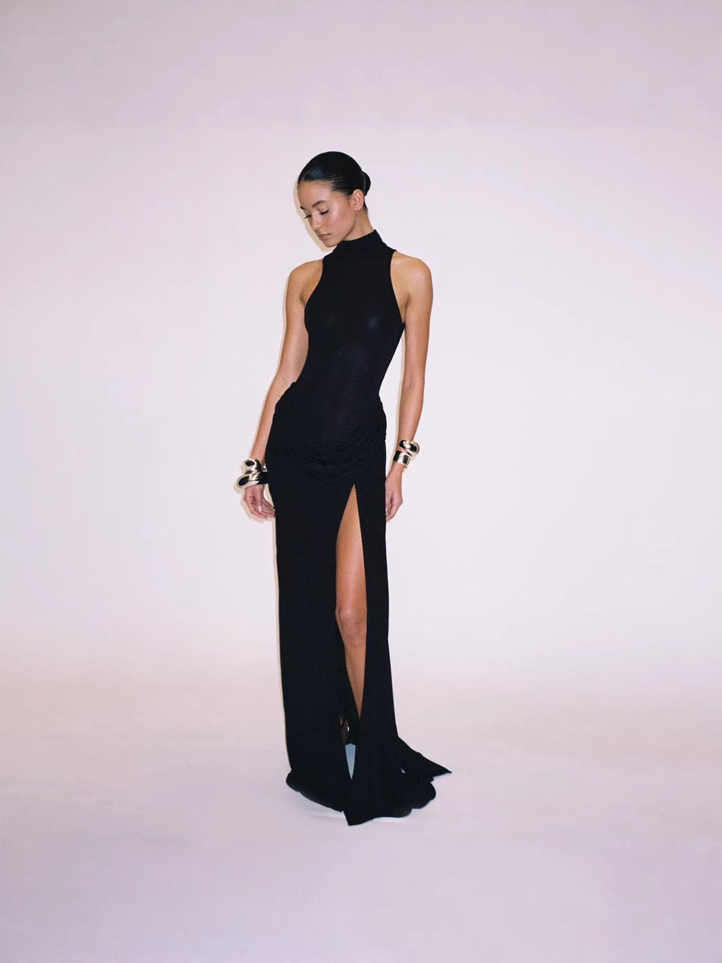 Pleated Maxi Dress Back-Slit for Women - gallery