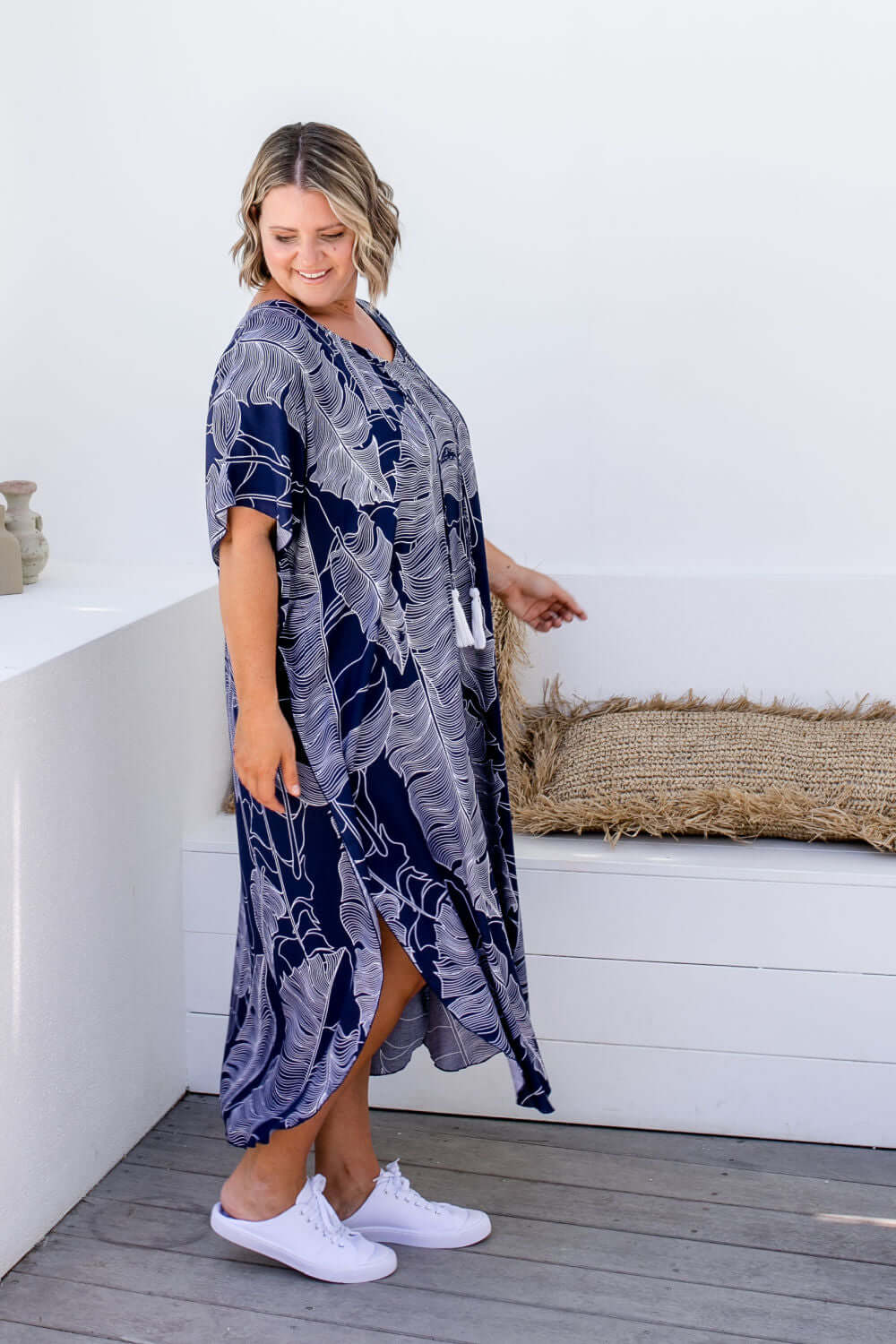 Long Kaftan Dress - Blue Leaf — gallery