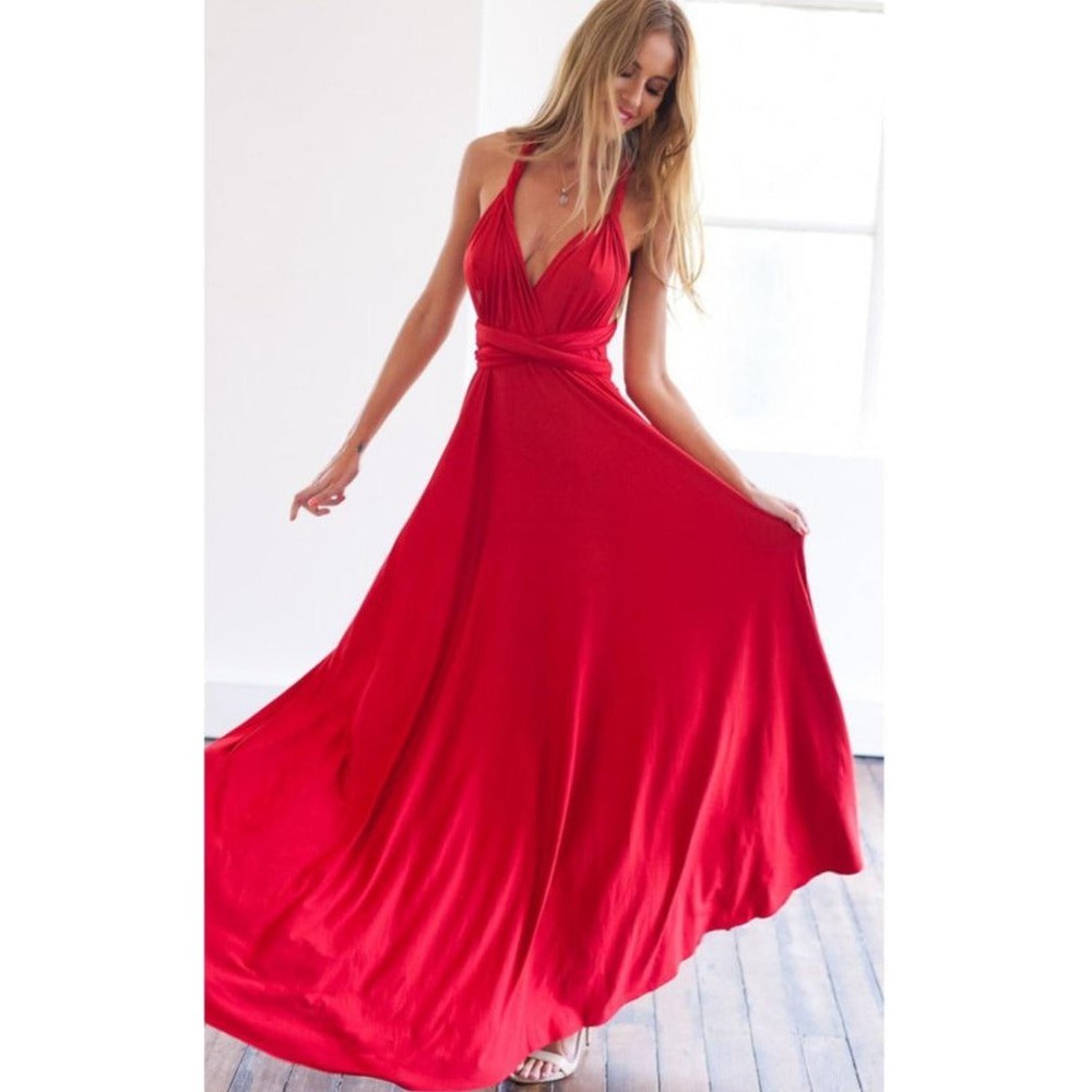 Multiway Wrap Convertible Boho Maxi Club Red Dress for Women