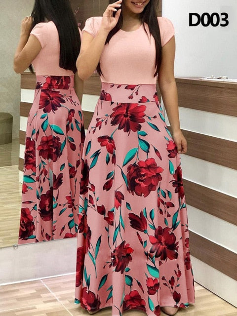 Plus Size Summer Print Stitching Flower Long Banquet Dress for Women - gallery