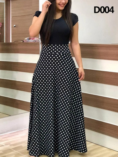 Plus Size Summer Print Stitching Flower Long Banquet Dress for Women - gallery