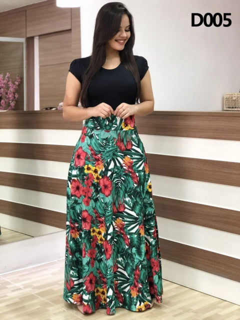 Plus Size Summer Print Stitching Flower Long Banquet Dress for Women - gallery