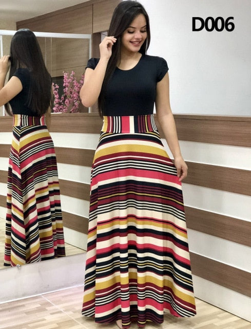 Plus Size Summer Print Stitching Flower Long Banquet Dress for Women - gallery
