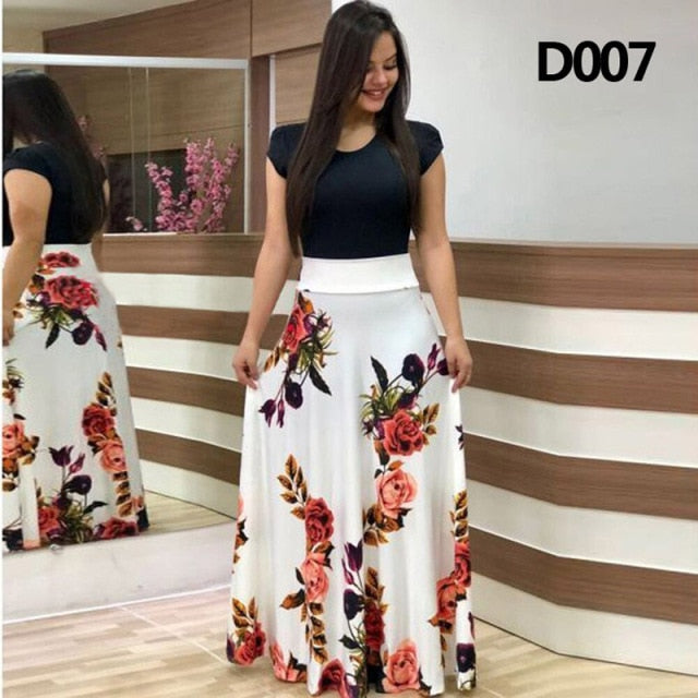 Plus Size Summer Print Stitching Flower Long Banquet Dress for Women - gallery
