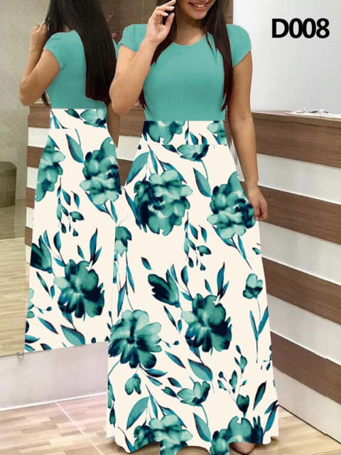 Plus Size Summer Print Stitching Flower Long Banquet Dress for Women - gallery